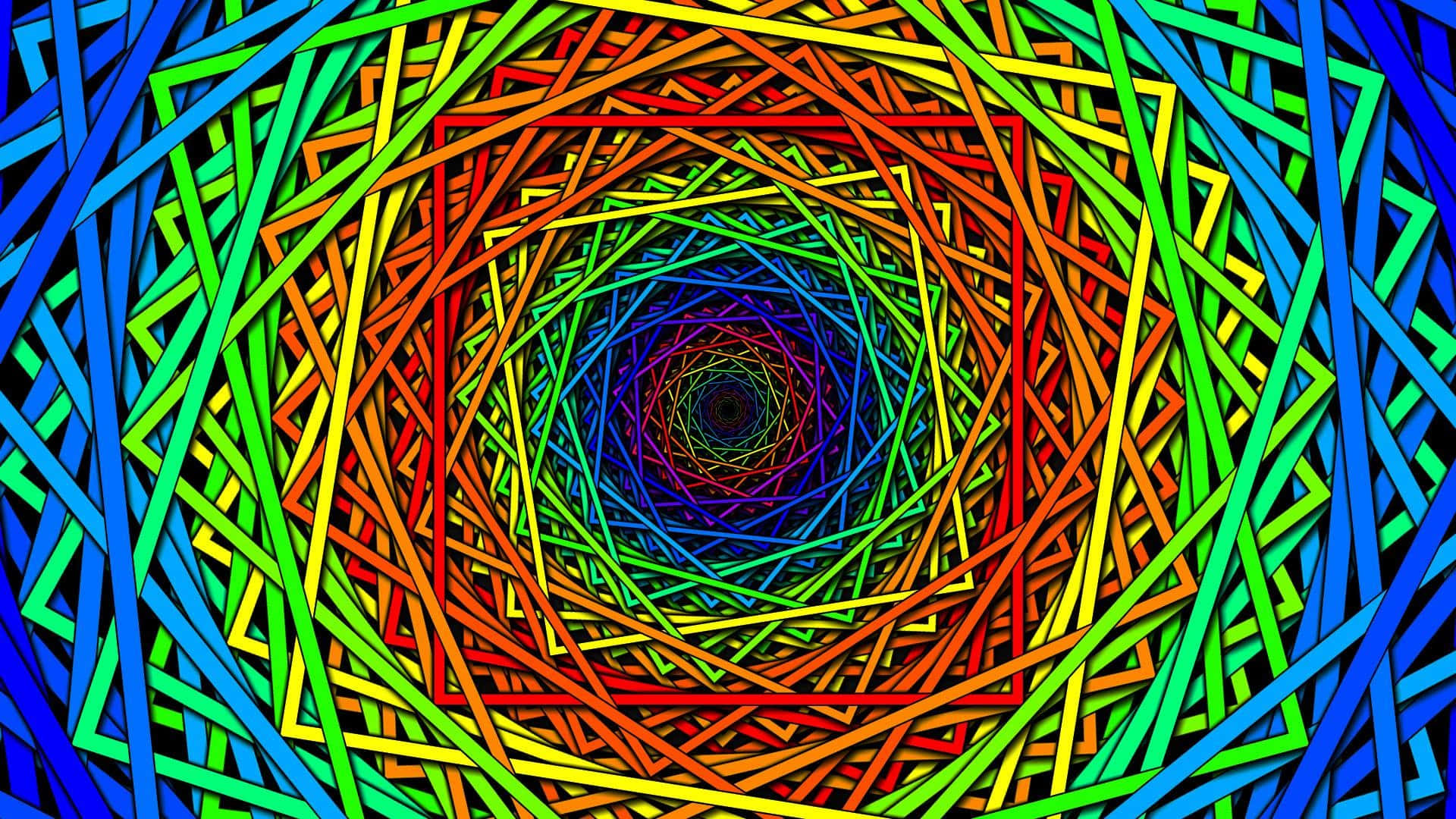Trippy 3d Art 桌布 壁紙 — 充滿活力的彩虹色線條向內螺旋，形成催眠般的幾何隧道效果。
