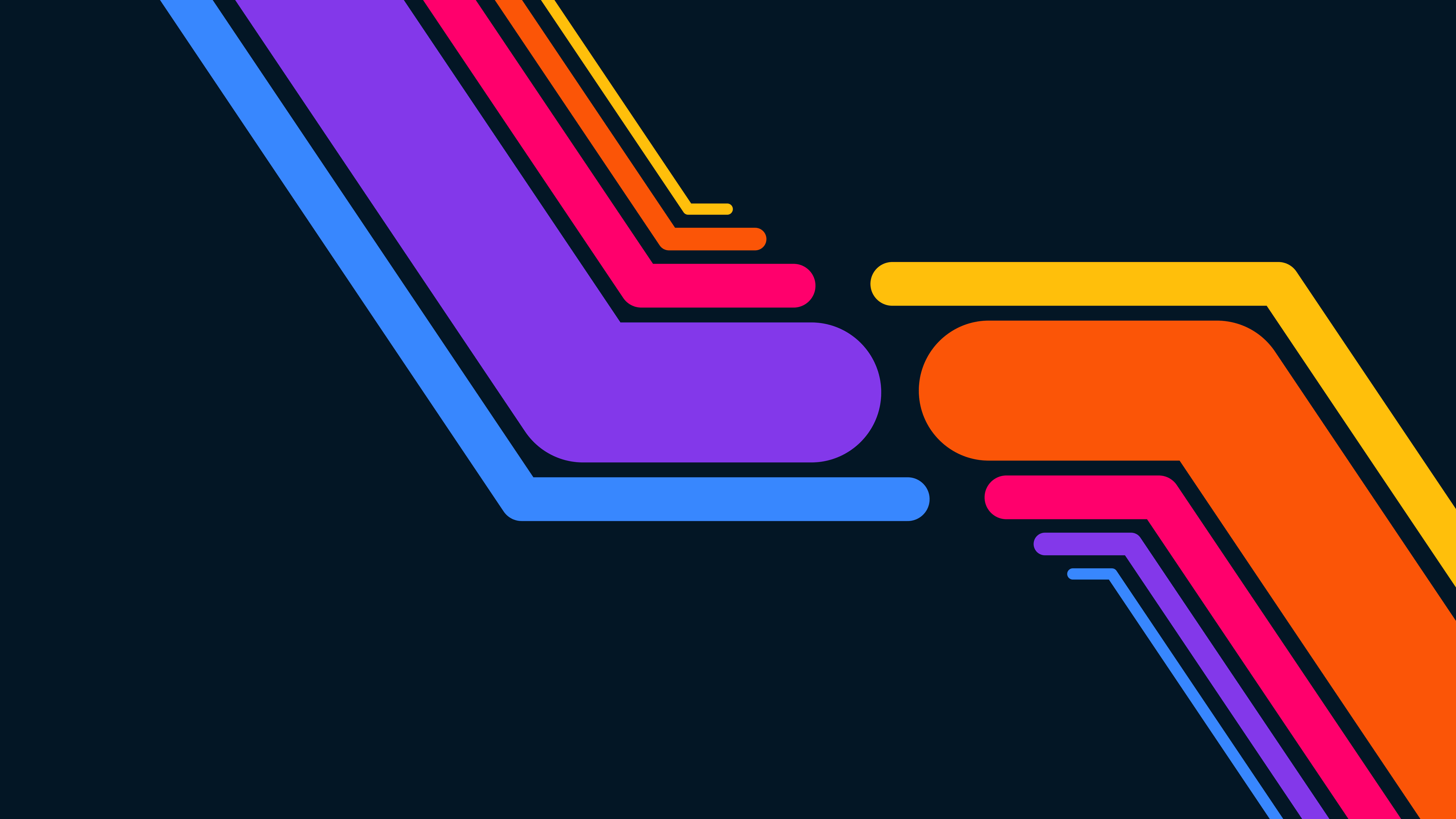 Minimalist Colorful 桌布 壁紙 — 充滿活力的復古未來主義幾何形狀，以鮮豔色彩在深色背景上形成對比。