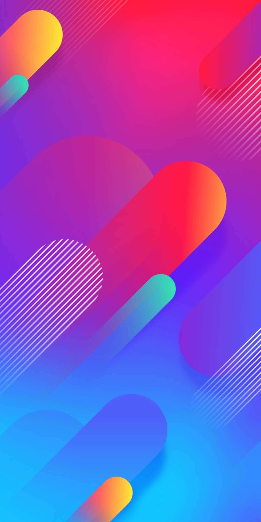 Minimalist Colorful 桌布 壁紙 — 充滿活力的抽象形狀，帶有粉紅色、紫色和藍色的漸變色調，對角線流過畫布。