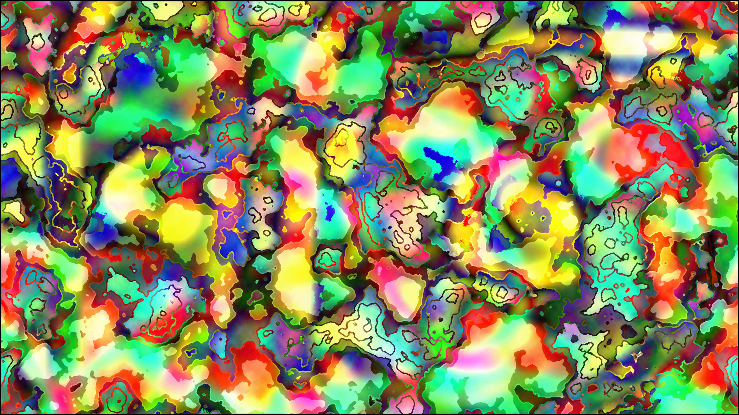Trippy 3d Art 桌布 壁紙 — 充滿活力的抽象數位藝術作品，帶有旋轉的多色有機形狀和發光輪廓。