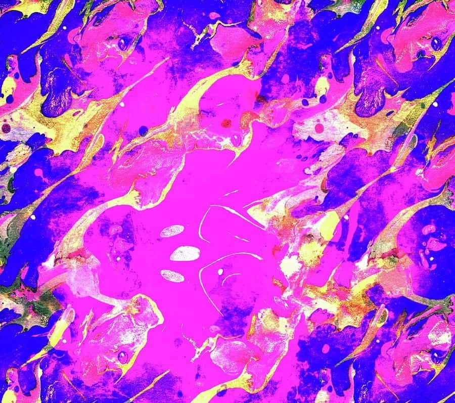 Psychedelic Grunge 桌布 壁紙 — 充滿活力的抽象漩渦，以洋紅色、紫色和金色顏料在畫布上動態流動，形成大膽的藝術爆發。