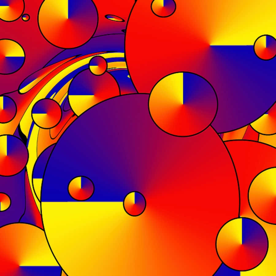 Postmodernism 桌布 壁紙 — 充滿活力的抽象牆紙，帶有鮮明紅、黃、藍漸變色的重疊圓圈。