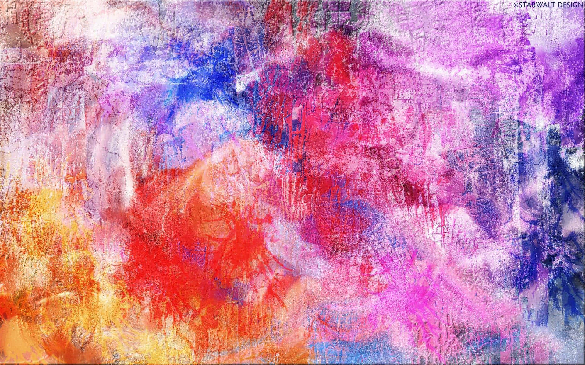 Paint Art 桌布 壁紙 — 充滿活力的抽象畫，以粉紅、紫、藍和橙色的粗獷筆觸融合成紋理豐富的混亂之美。