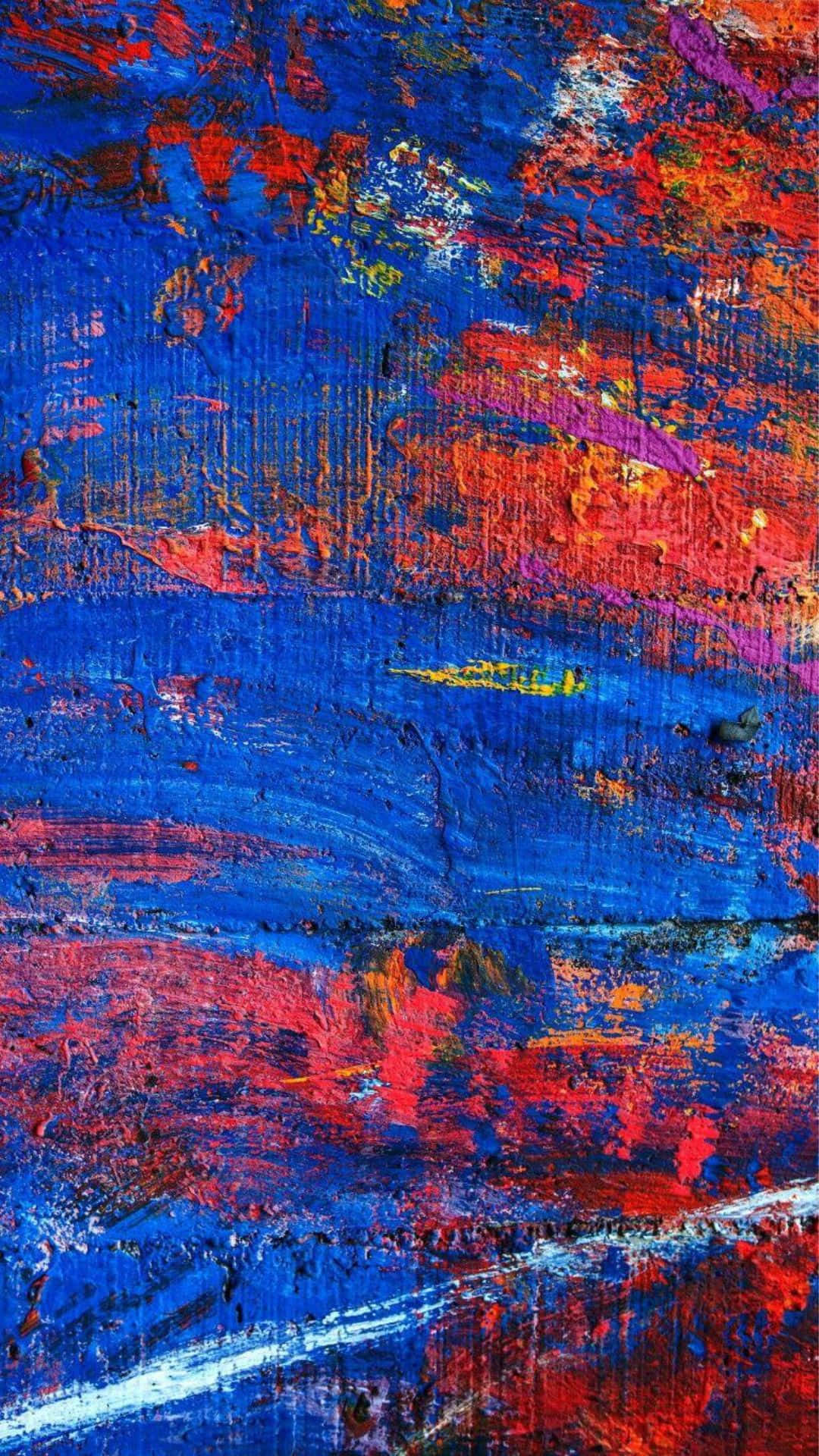 Expressionist 桌布 壁紙 — 充滿活力的抽象畫，大膽的藍色、紅色和白色筆觸營造出動態紋理表面。