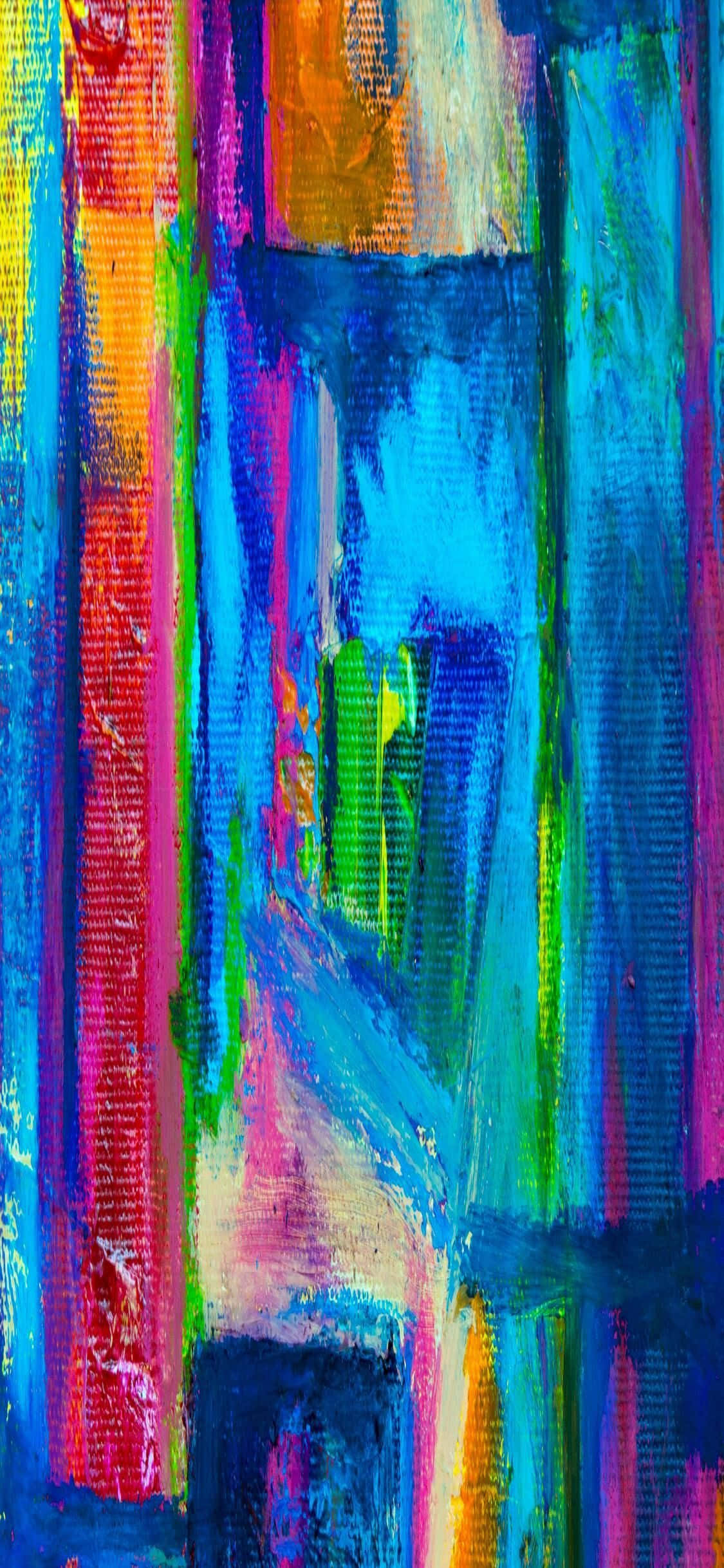 Abstract Expressionism 桌布 壁紙 — 充滿活力的抽象畫，帶有電光藍、粉紅、黃和綠色的醒目垂直筆觸，並以可見的筆觸紋理呈現。