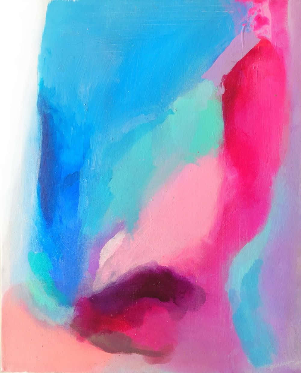 Expressionism 桌布 壁紙 — 充滿活力的抽象畫，藍色、粉紅色和藍綠色的粗獷筆觸融合成柔和的漸變。