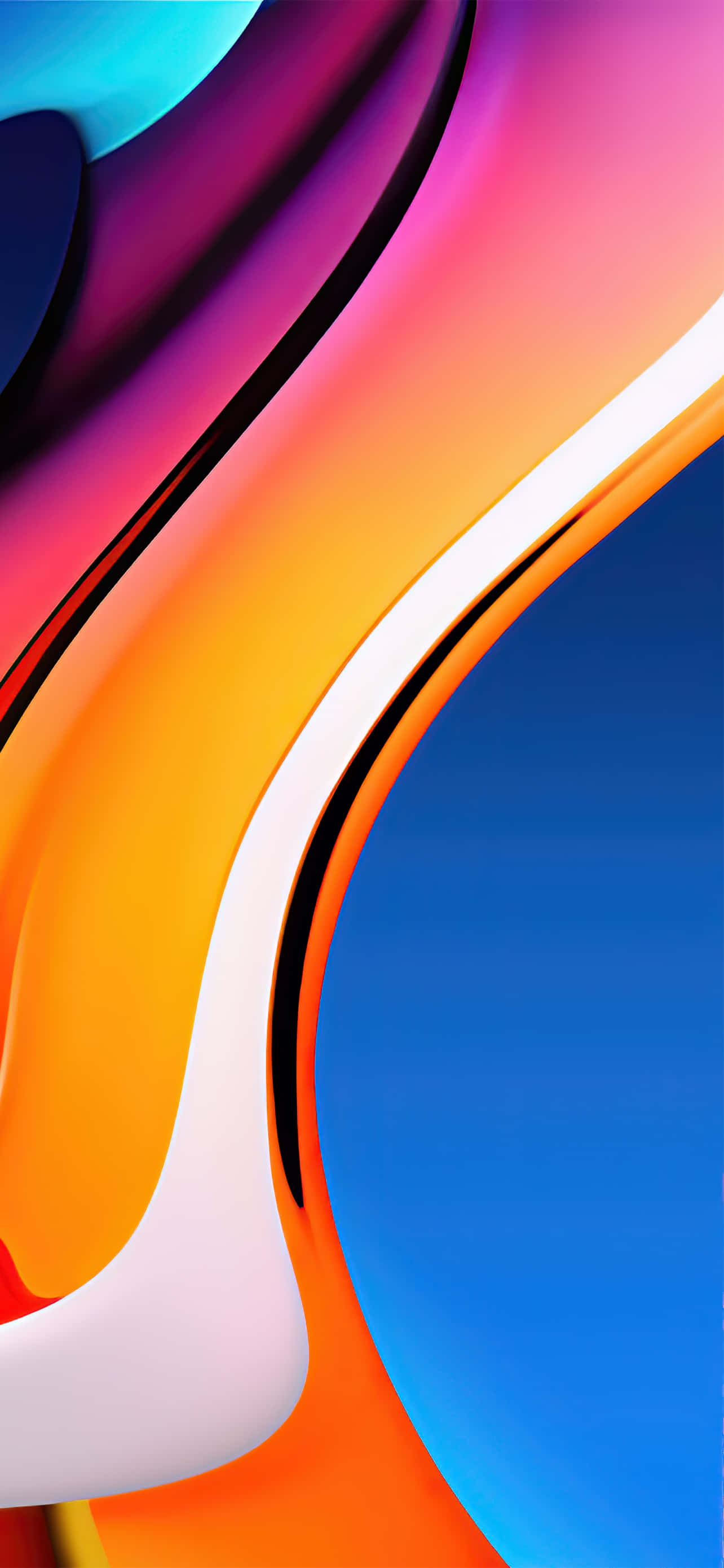 Retina Display 桌布 壁紙 — 充滿活力的抽象色彩波浪在屏幕上動態流動，帶有鮮明的黑白點綴。