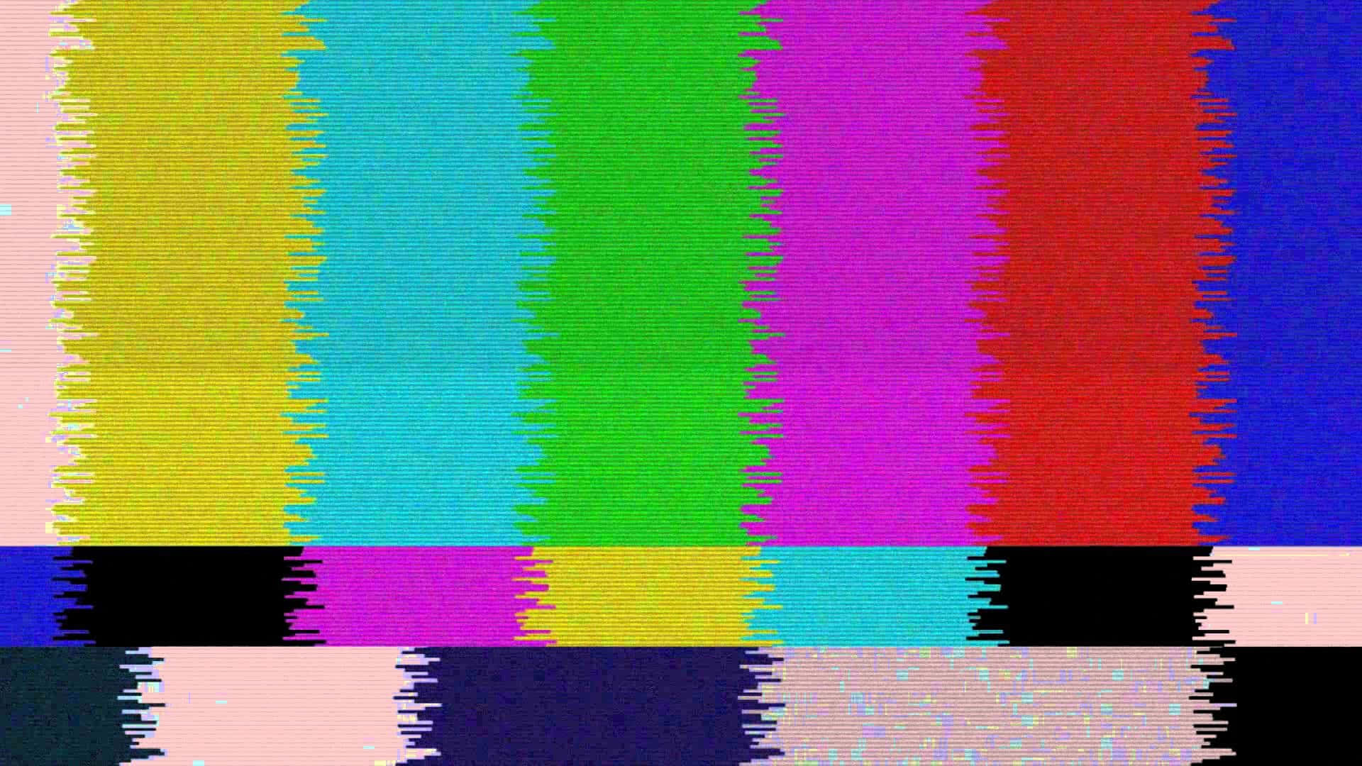 靜態gif 桌布 壁紙 — 充滿活力的故障測試圖案，帶有粉紅色、黃色、青色、綠色、洋紅色、紅色和藍色的鋸齒狀彩色條紋。