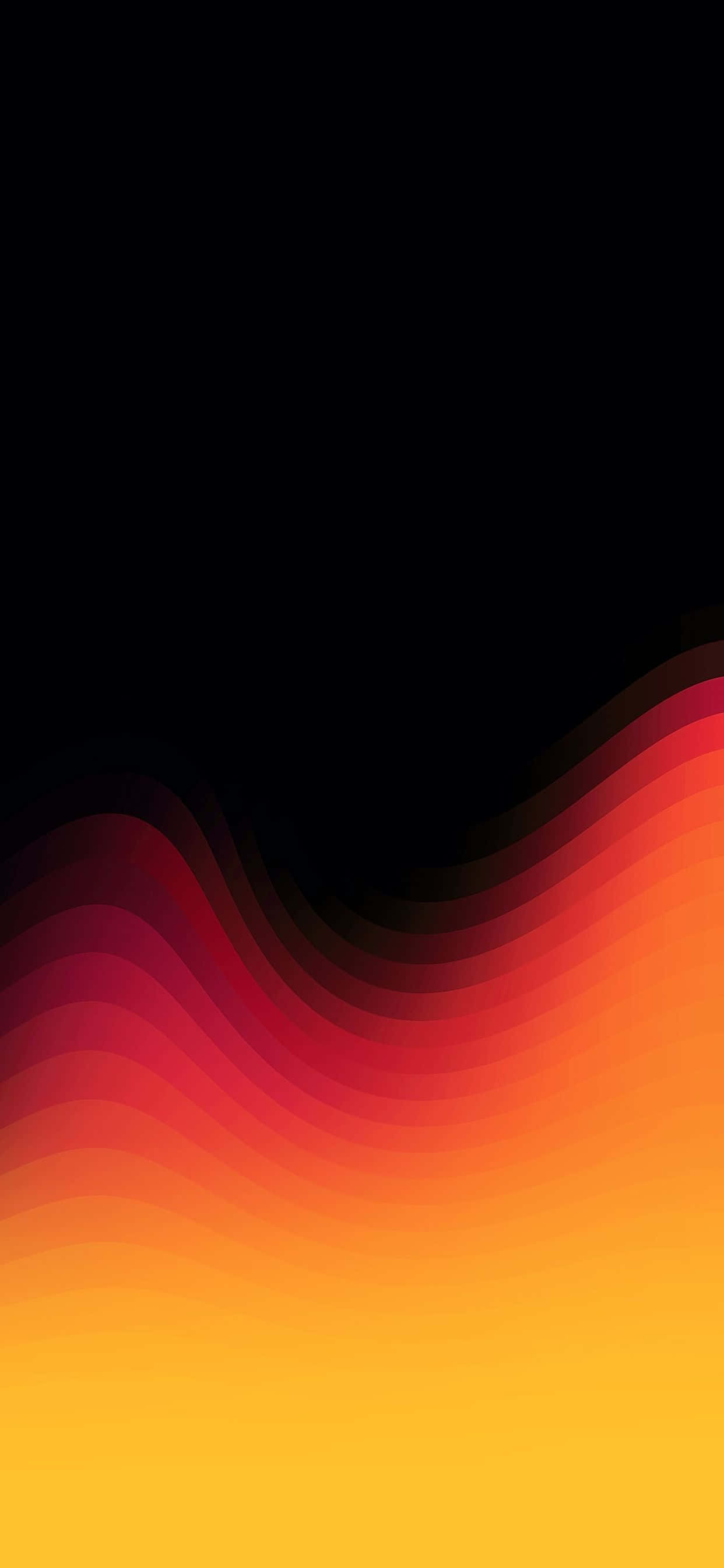 iPhone XS Max 桌布 壁紙 — 充滿活力的橙色、黃色和紅色波浪漸變從黑色背景中升起，呈現極簡數位抽象設計。