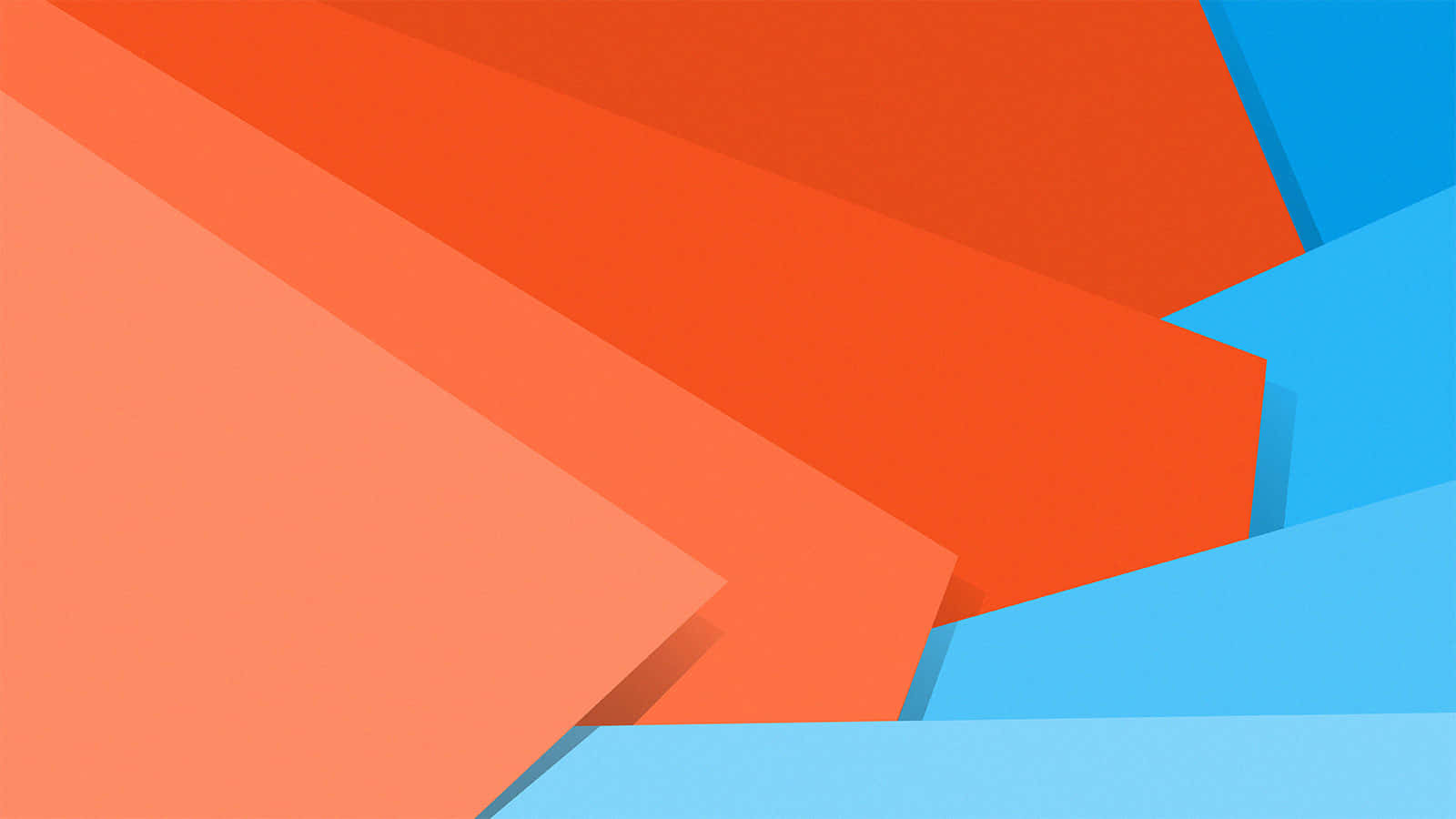Material Design 桌布 壁紙 — 充滿活力的橙色和藍色抽象幾何形狀，以清晰的線條和柔和的陰影營造出大膽的現代構圖。
