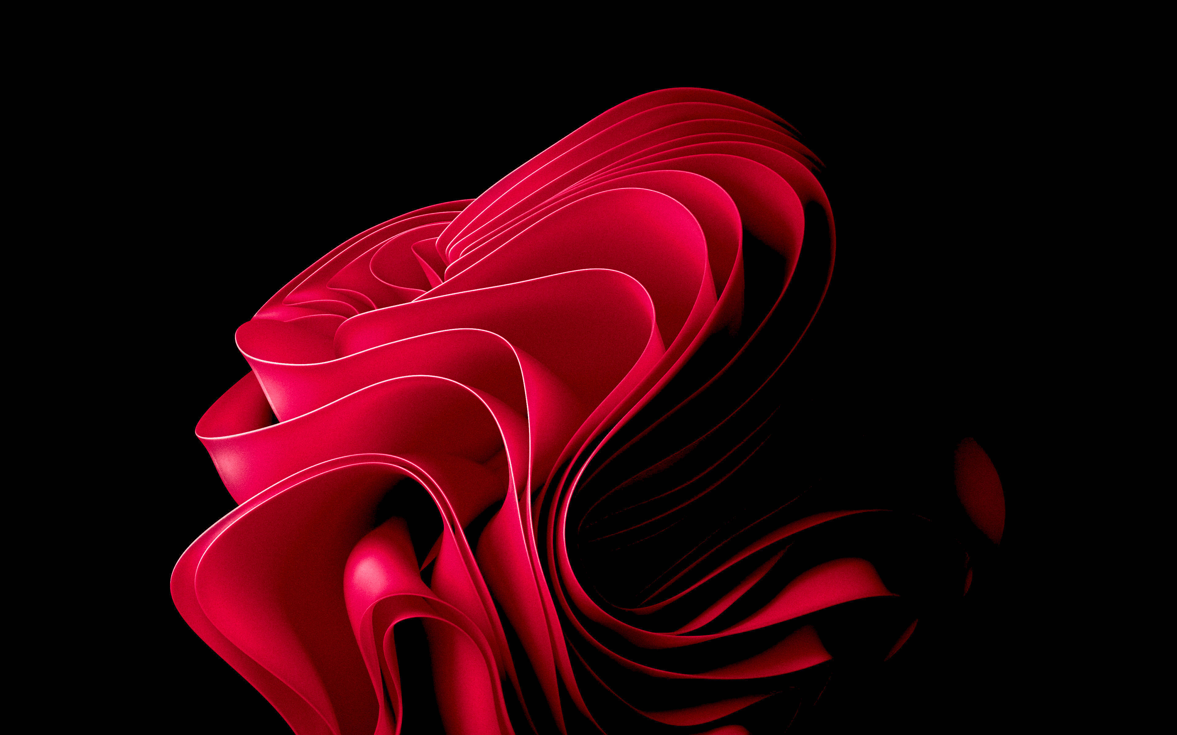 抽象 桌布 壁紙 — 充滿活力的深紅色抽象漩渦在鮮明的黑色背景上動態流動，營造出大膽的視覺對比。