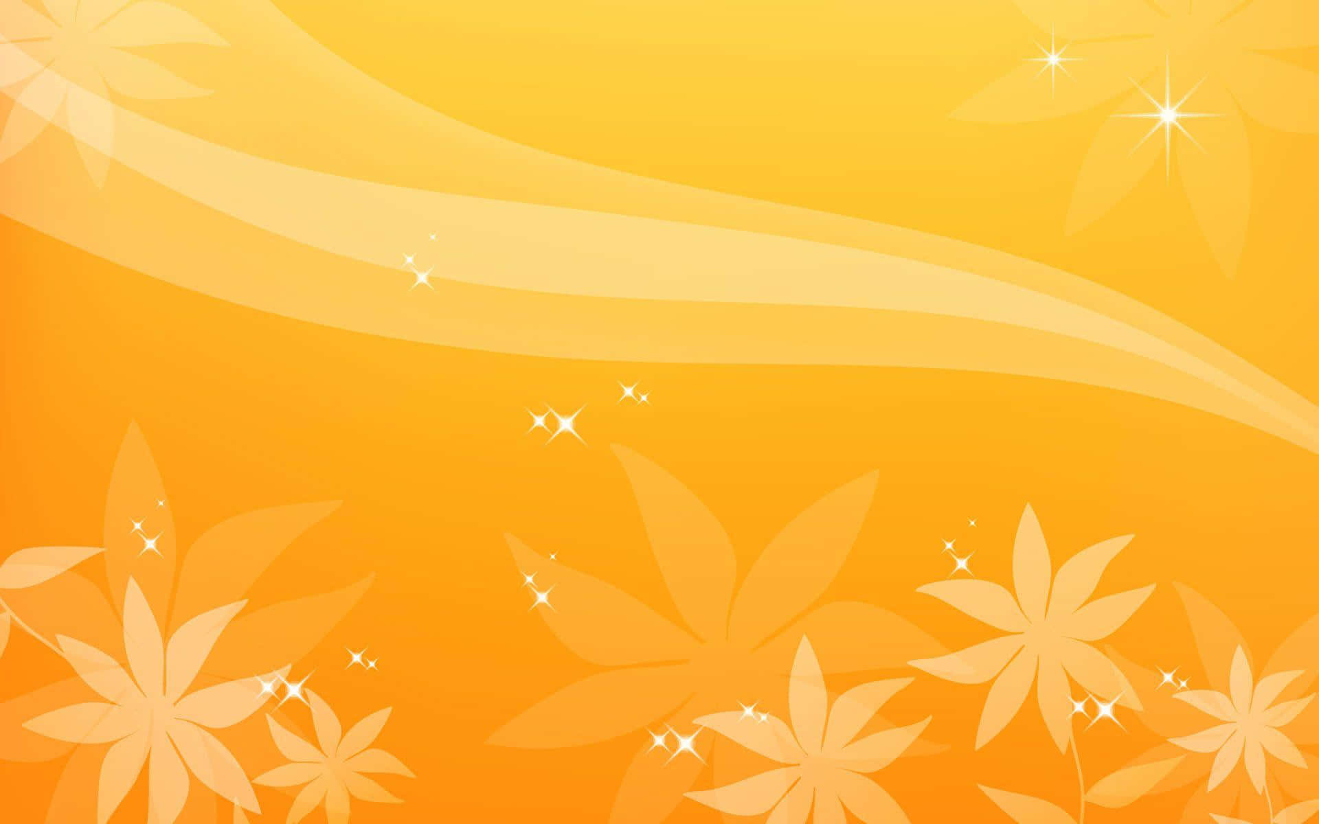 Orange And Yellow 桌布 壁紙 — 充滿活力的漸變背景，帶有風格化的花卉圖案和溫暖的橙色和黃色調中的閃亮點綴。