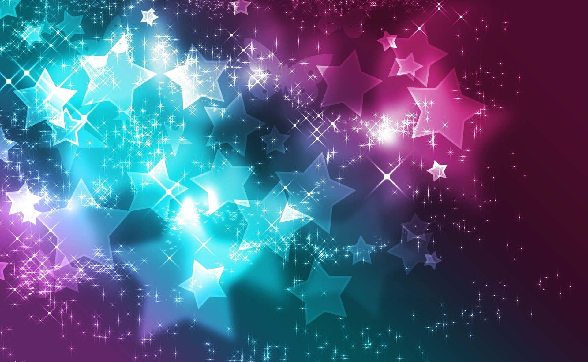 可愛少女風gif 桌布 壁紙 — 充滿活力的漸變背景，閃爍的星星從青色過渡到洋紅色，帶有閃閃發光的光效。