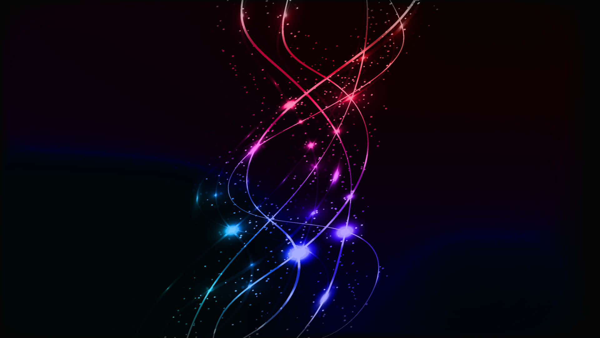 Beautiful Neon 桌布 壁紙 — 充滿活力的發光霓虹線條與閃爍粒子在深邃的宇宙黑色背景上旋轉。