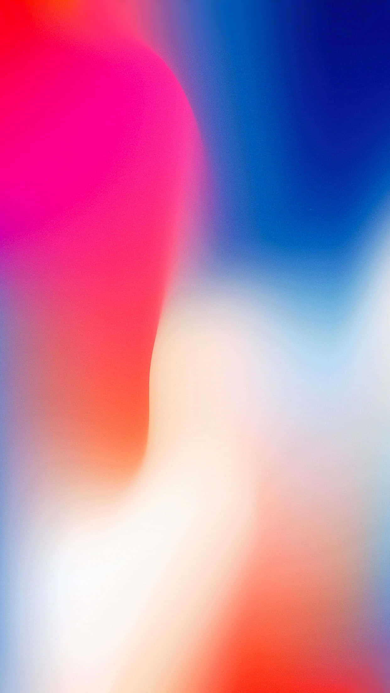 iOS 14 桌布 壁紙 — 充滿活力的粉紅、紅色和藍色抽象漸變，融合成柔和的白色，帶有平滑模糊的過渡。