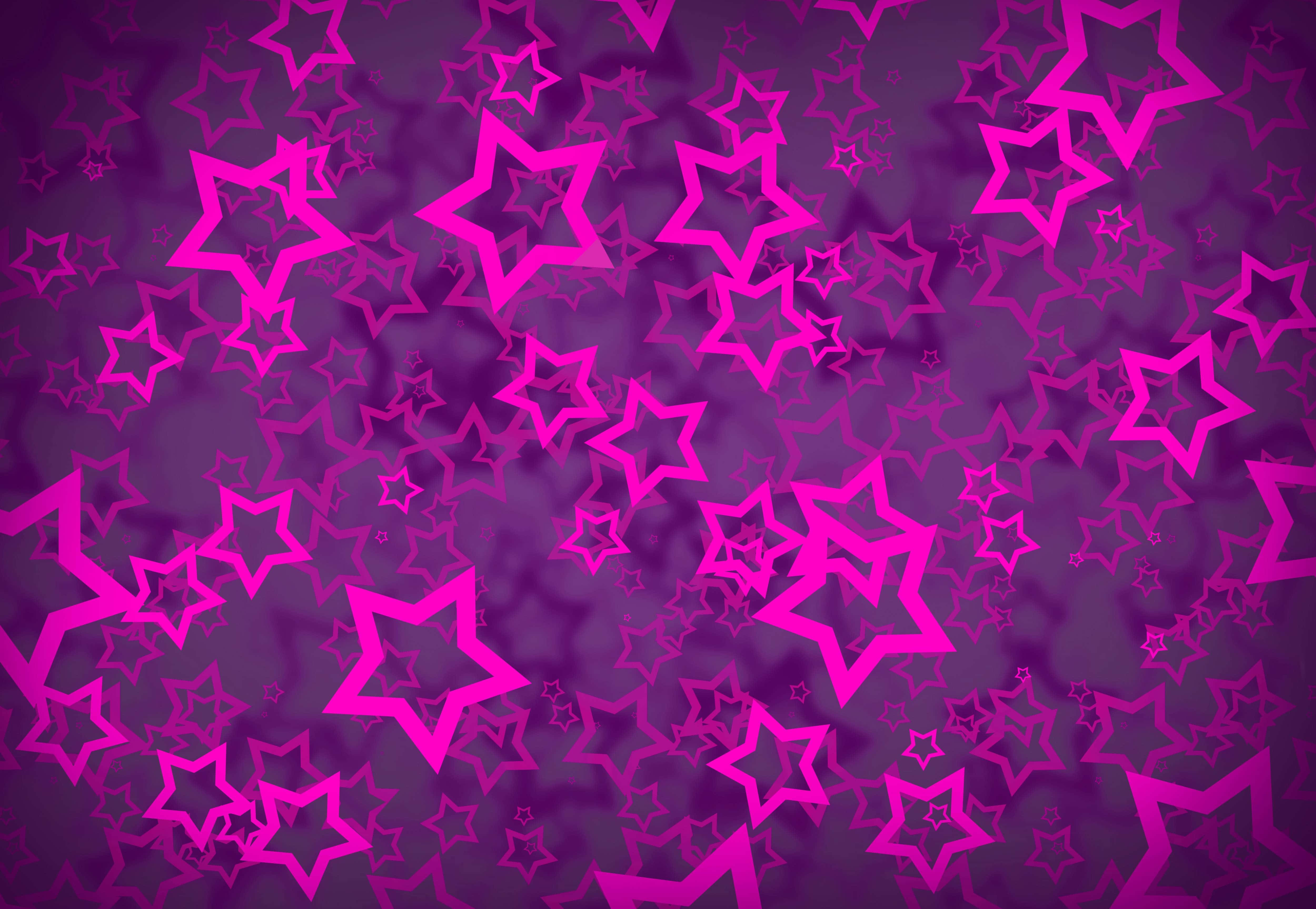 3d Star 桌布 壁紙 — 充滿活力的粉紅色星星輪廓漂浮在紫色漸變背景上，形成俏皮的數碼圖案。