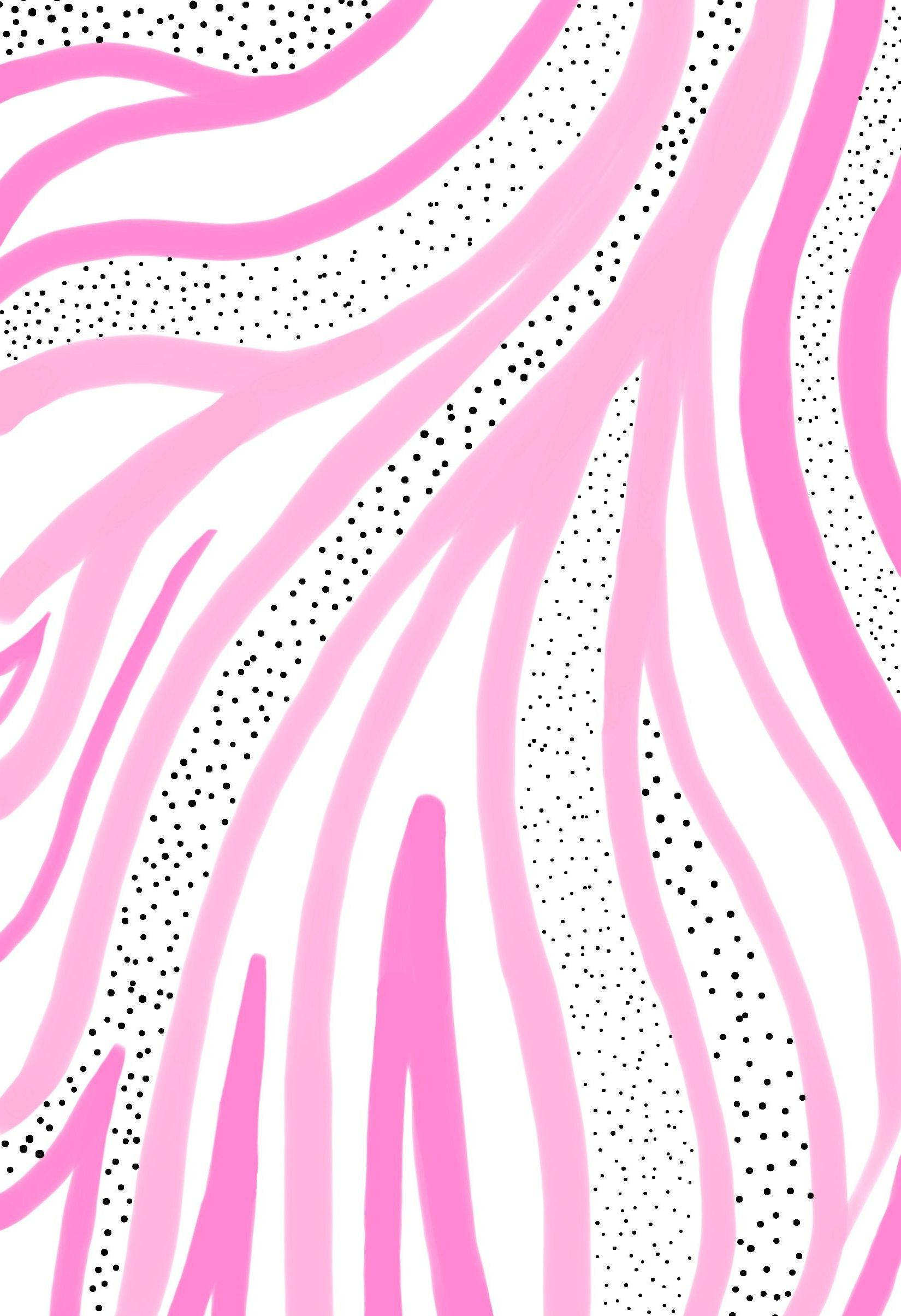 白色背景上帶有黑色圓點的粉紅色波浪條紋抽象圖案 — Preppy 美學 GIF 壁紙