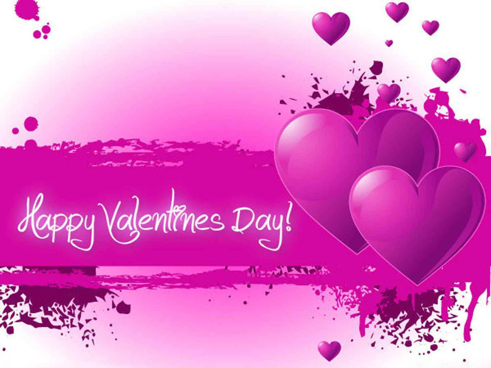 Valentines 桌布 壁紙 — 充滿活力的粉紅色漸變背景，帶有光澤心形和潑濺效果，慶祝情人節。
