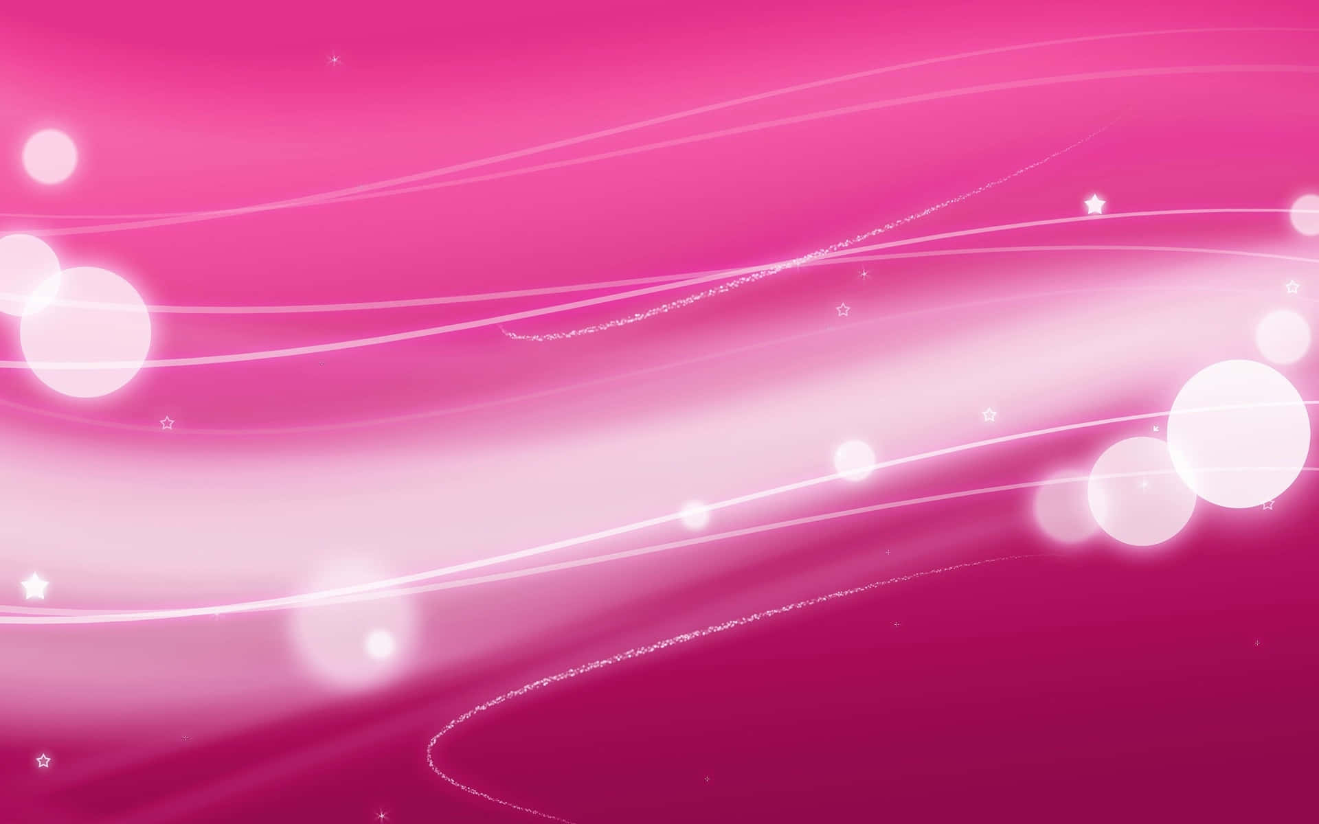 Pink Abstract 桌布 壁紙 — 充滿活力的粉紅色漸變背景，帶有發光的白色條紋、散景圓圈和微小星星，營造出夢幻般的抽象動感效果。