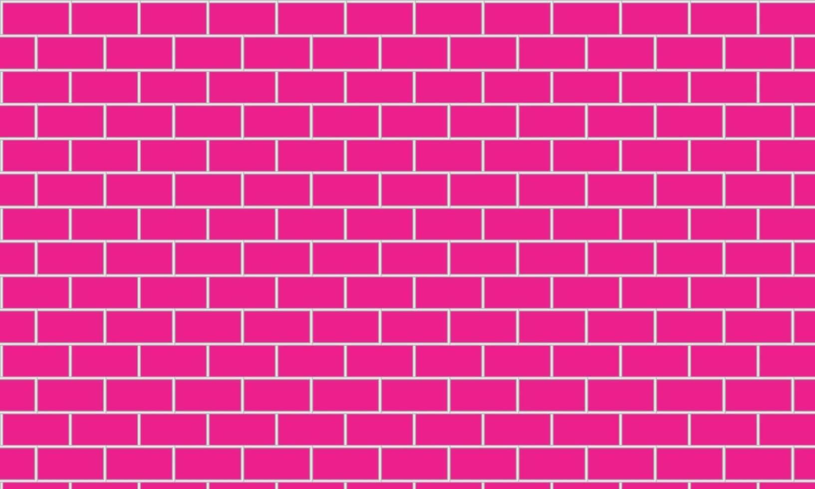 Pink Wall 桌布 壁紙 — 充滿活力的粉紅色磚牆，帶有清晰的白灰泥線條，形成重複圖案。