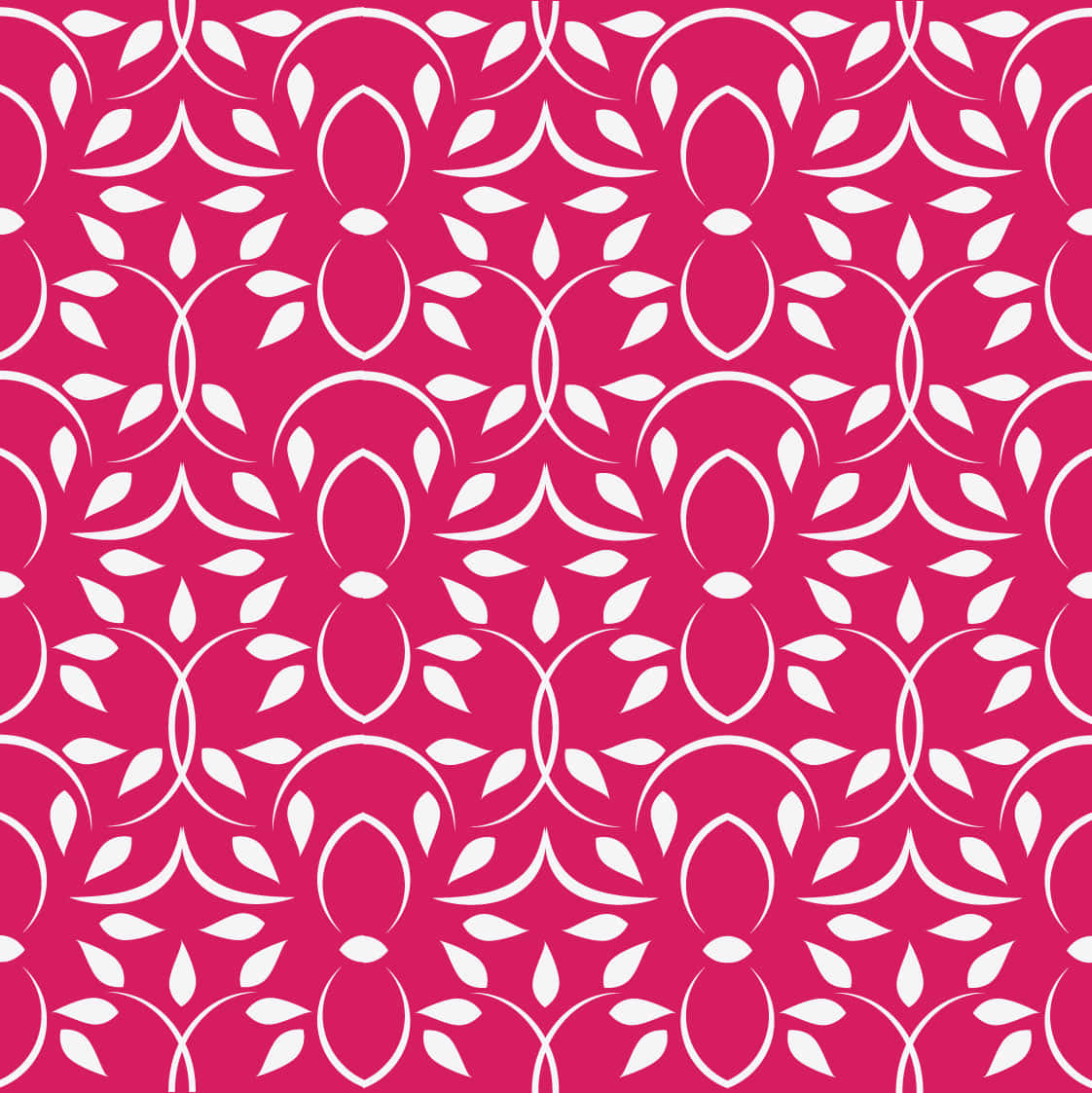 Pink Pattern 桌布 壁紙 — 充滿活力的粉紅色背景，飾有重複的白色風格化花卉和葉子圖案，形成無縫幾何圖案。