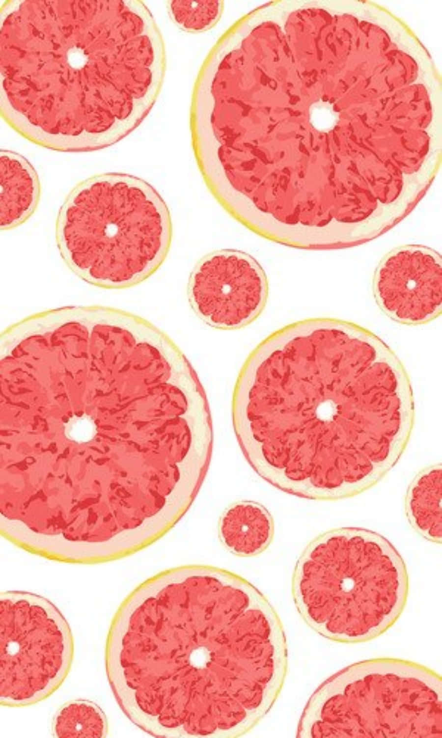 Pink Grapefruit 桌布 壁紙 — 充滿活力的粉紅色西柚片在潔白背景上以重複圖案漂浮。