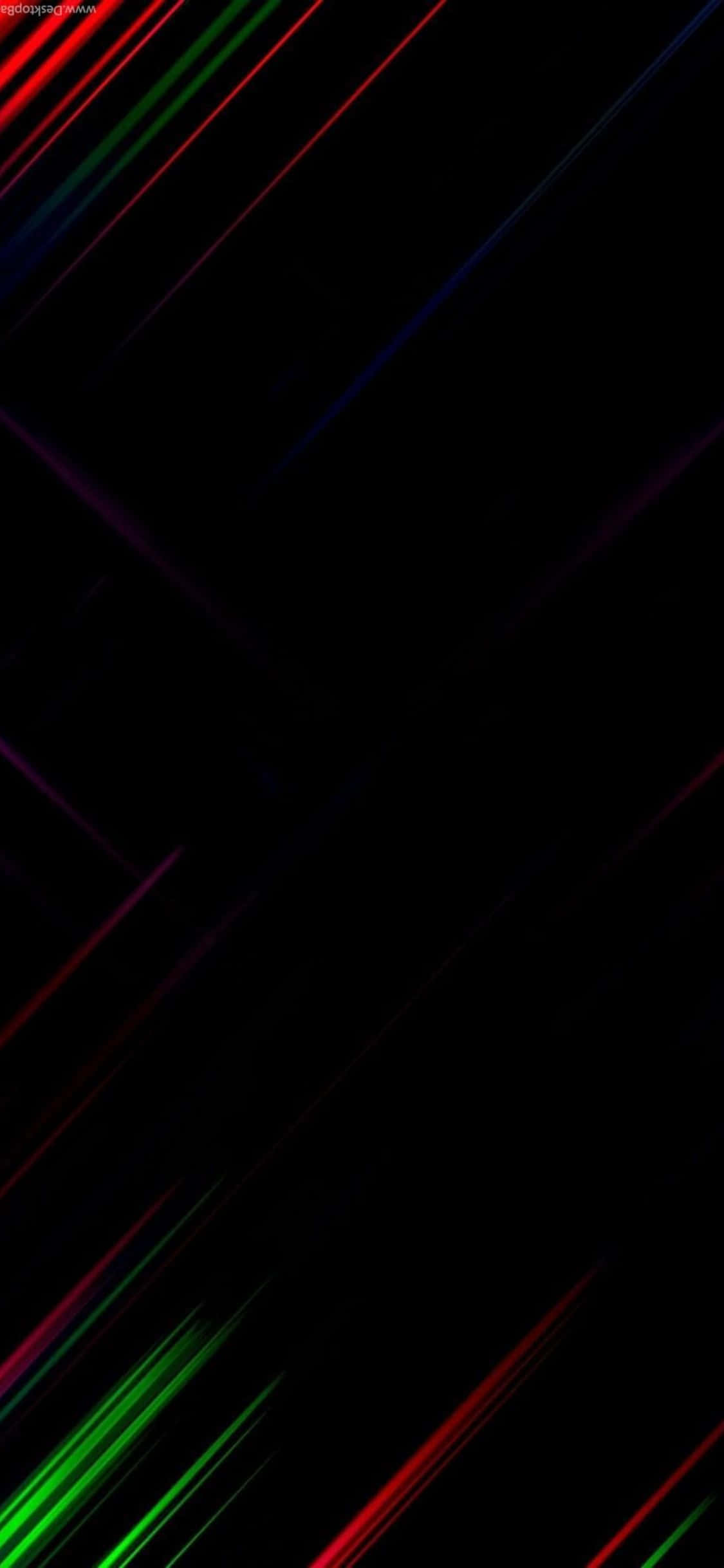 iPhone X Amoled 桌布 壁紙 — 充滿活力的紅、綠、藍色霓虹條紋斜向劃過深邃的黑色虛空，營造出動態的數碼抽象效果。