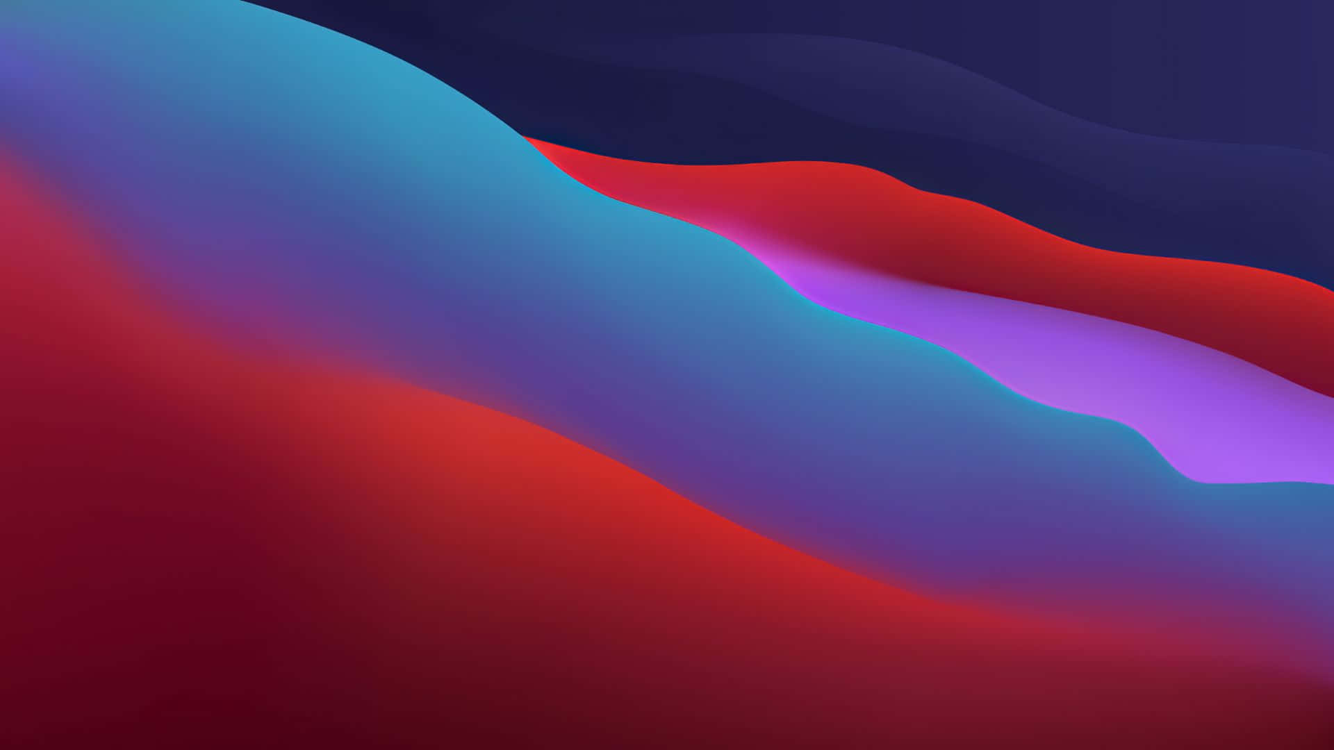 macOS 桌布 壁紙 — 充滿活力的紅、藍、紫抽象波浪以數位藝術風格流暢地在畫布上流動。