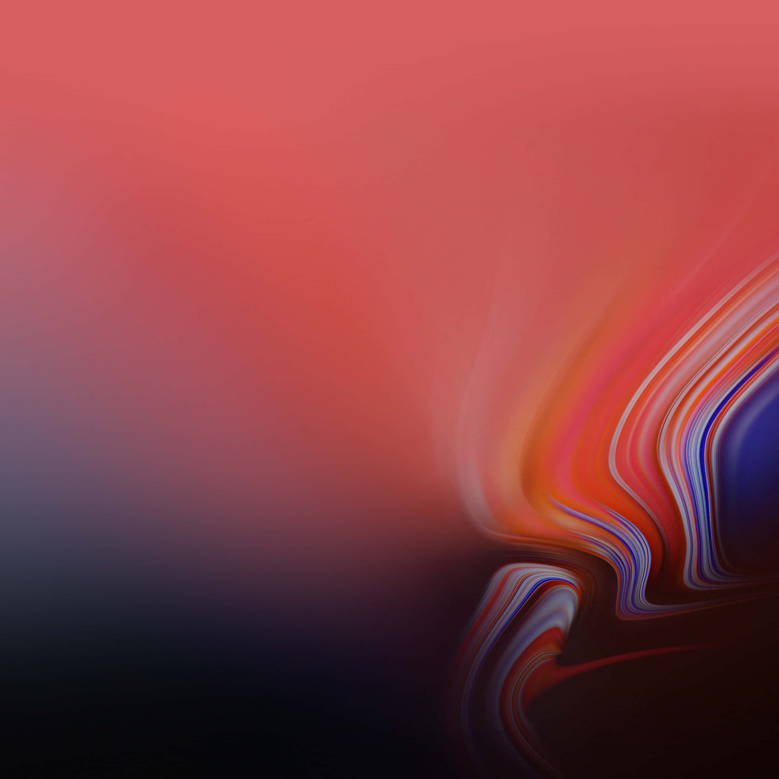 Galaxy Tab 桌布 壁紙 — 充滿活力的紅色、橙色和藍色抽象漩渦在漸變背景上動態流動。