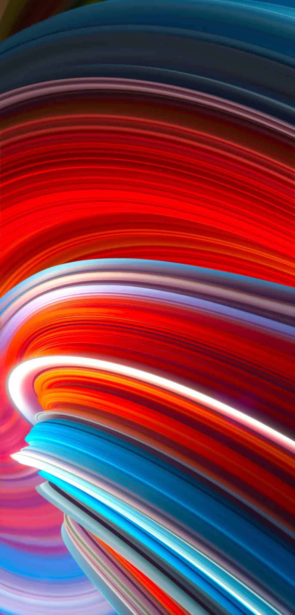 Xiaomi 桌布 壁紙 — 充滿活力的紅色、藍色和白色漩渦光條創造出動態的抽象動態模糊效果。