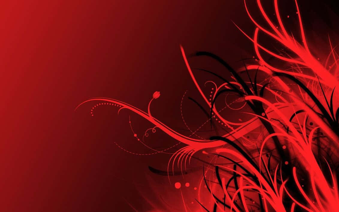 Red Abstract 桌布 壁紙 — 充滿活力的紅色抽象漩渦搭配黑色點綴，在漸變紅色背景上動態流動。