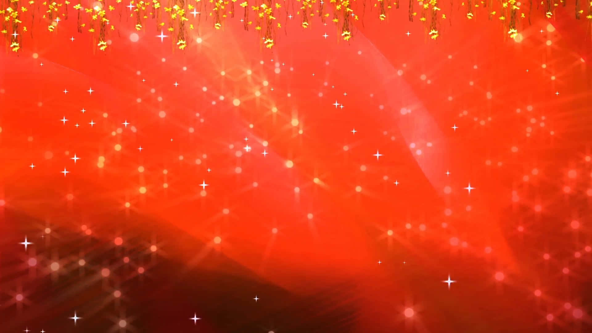 shining 桌布 壁紙 — 充滿活力的紅色漸變背景，點綴著閃爍的星星和金色掛飾，適合節日慶祝。