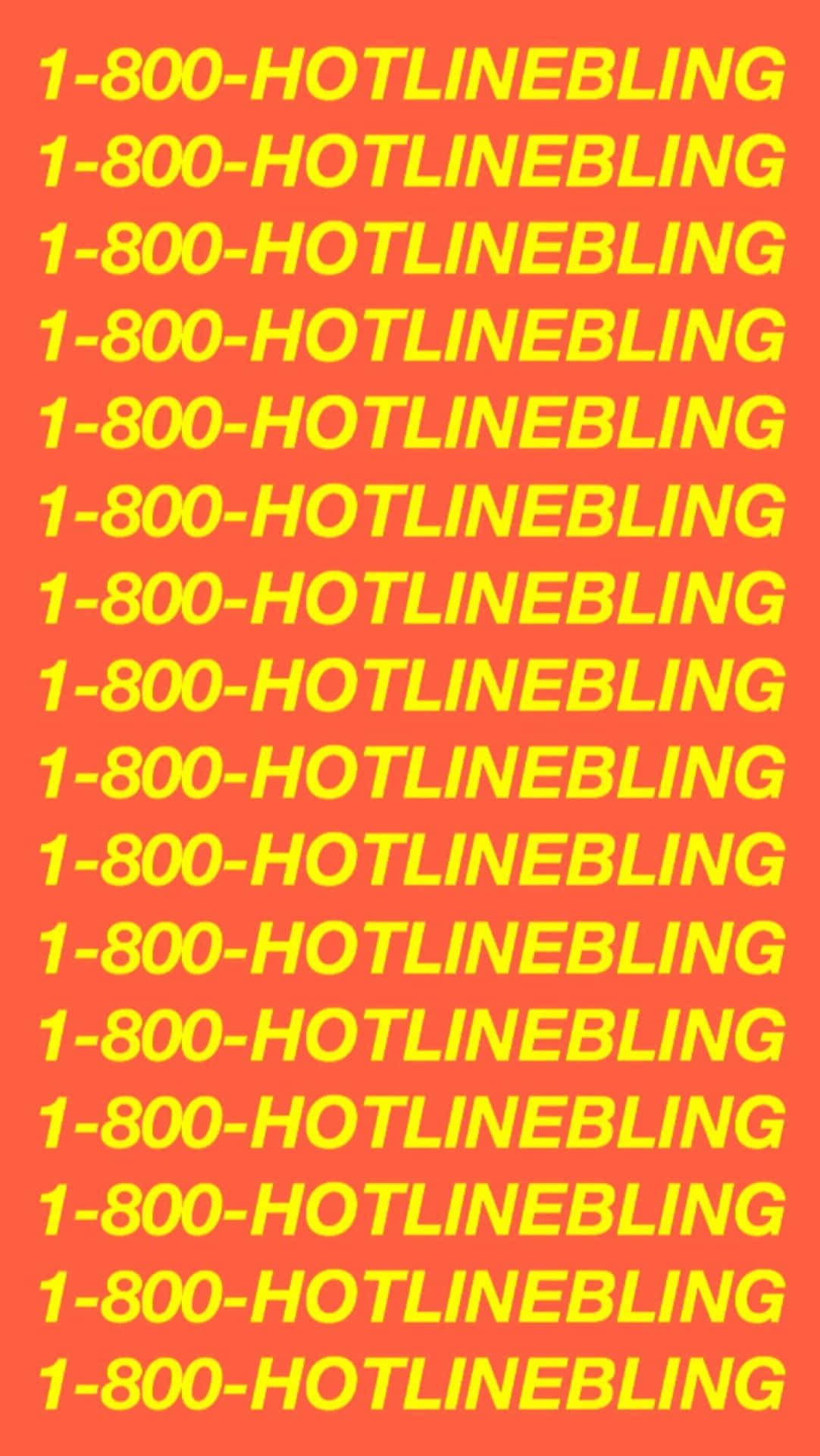 橙色美學 桌布 壁紙 — 充滿活力的紅色背景，重複填充黃色 1-800-HOTLINEBLING 文字，使用粗體無襯線字體。