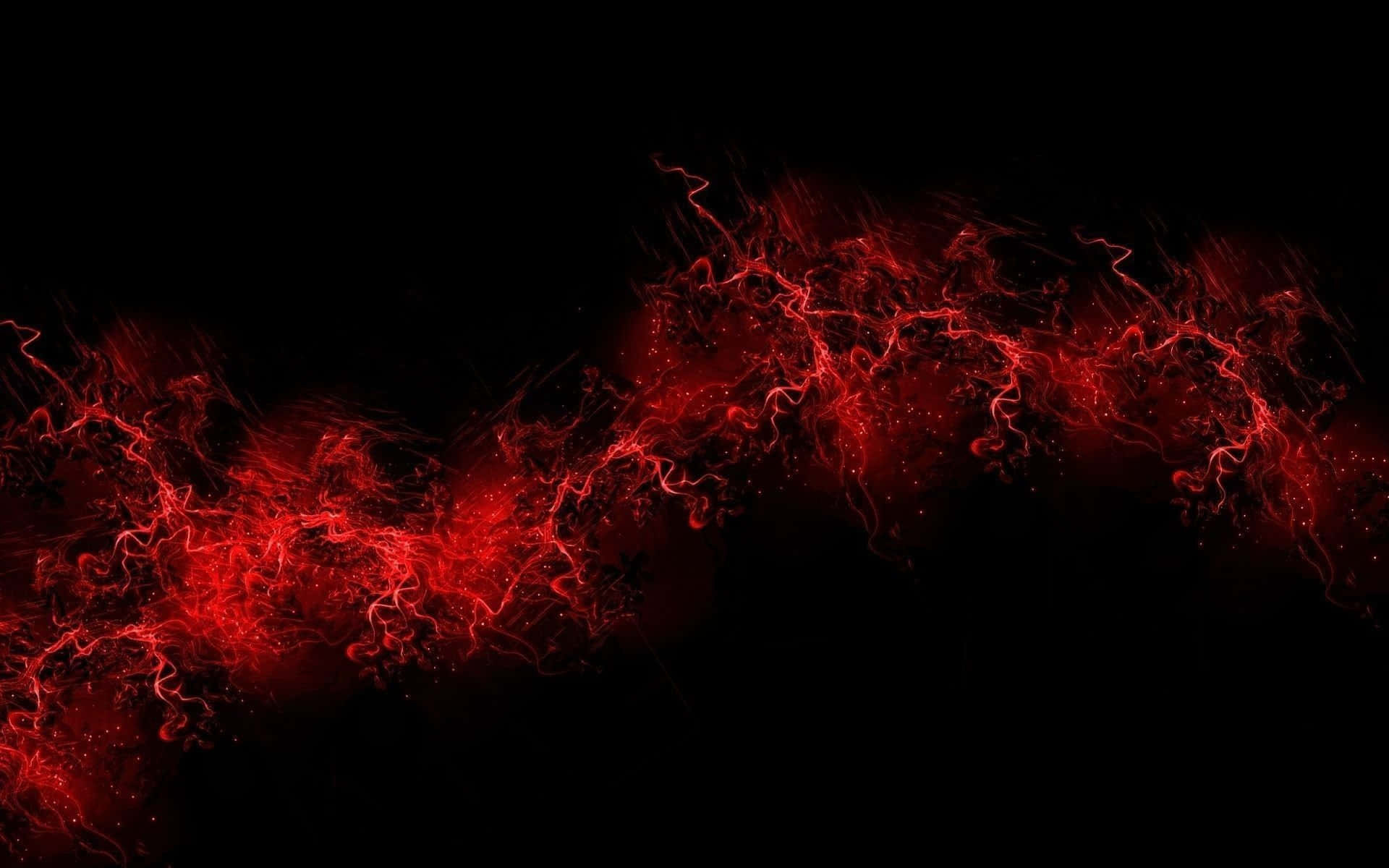 Red Lightning 桌布 壁紙 — 充滿活力的紅色電能在漆黑的虛空中劈啪作響並流動，形成動態的抽象顯示。