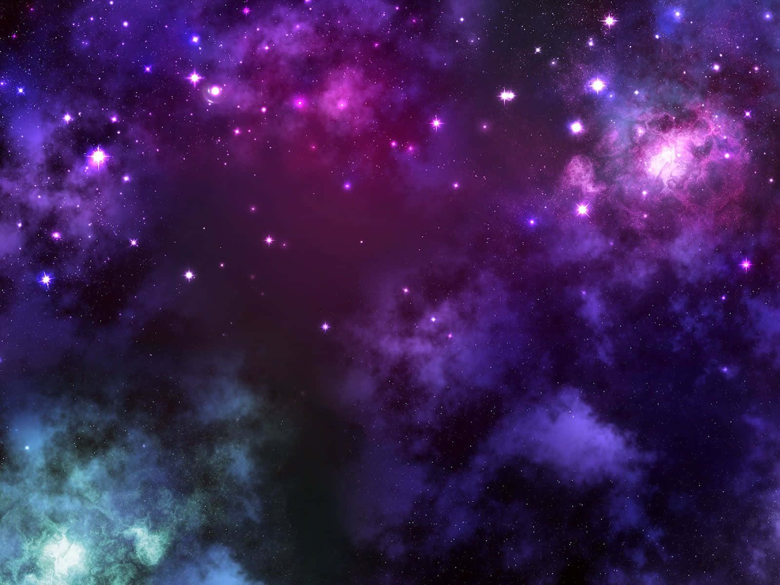 外太空 桌布 壁紙 — 充滿活力的紫色和藍綠色星雲，伴隨著閃爍的星星，在宇宙虛空中旋轉。