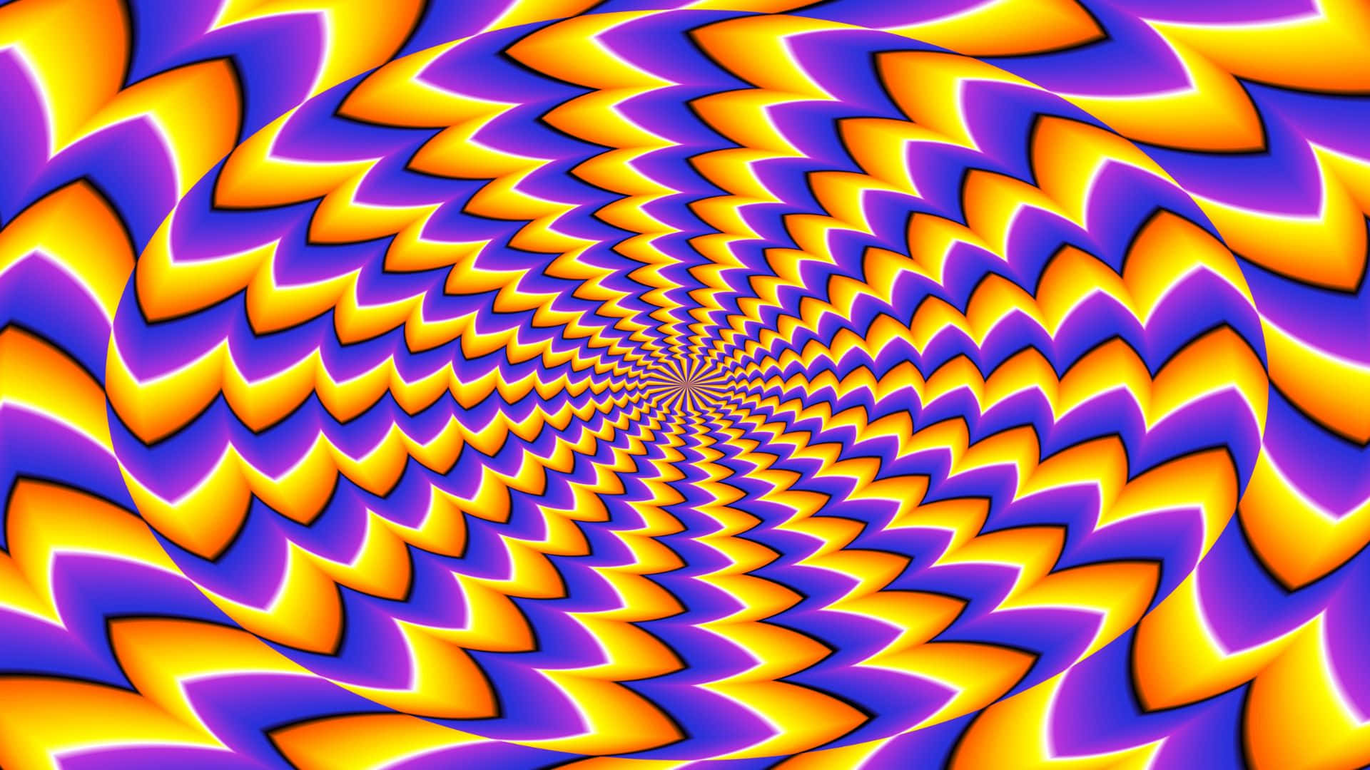 Optical Illusions 桌布 壁紙 — 充滿活力的紫色和黃色鋸齒圖案創造出迷人的光學隧道錯覺。