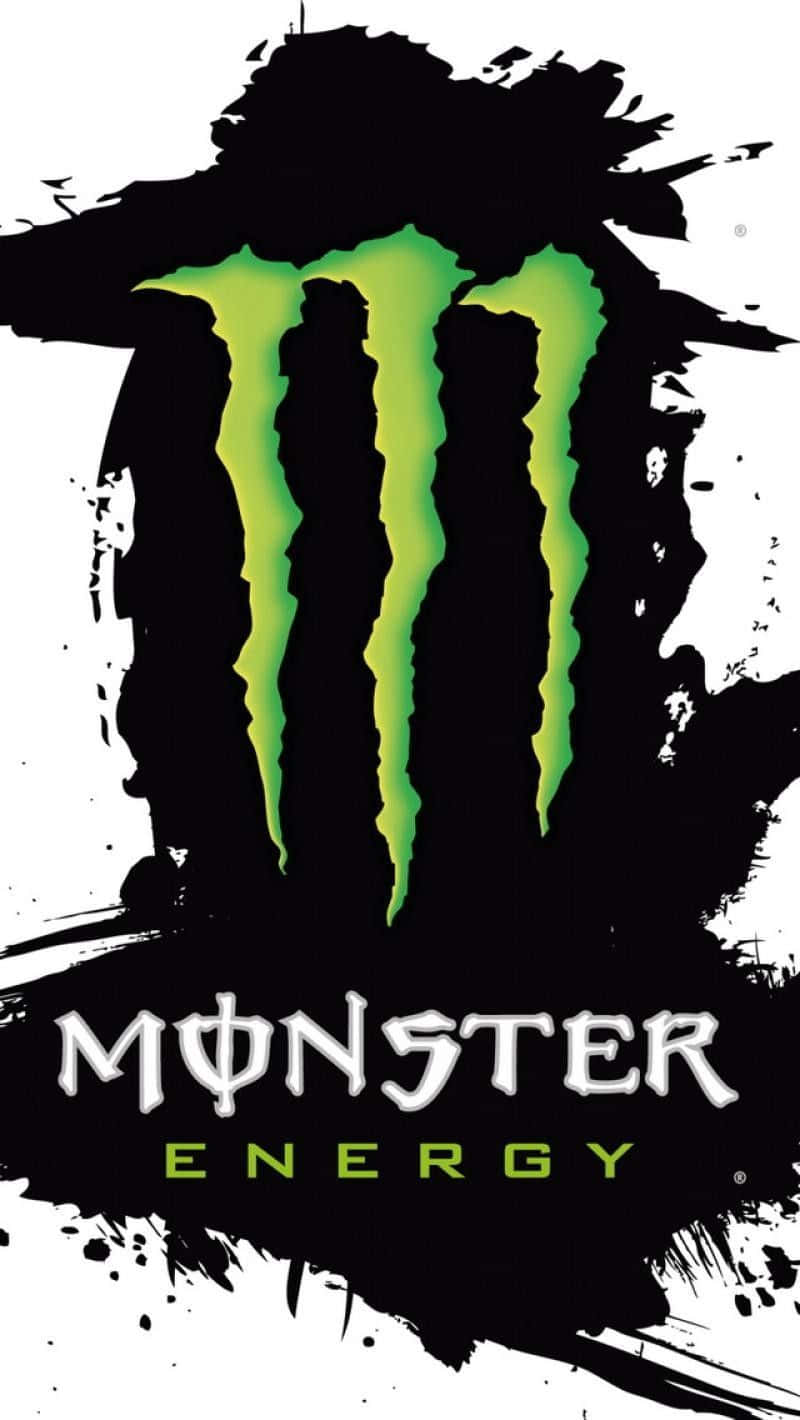 Monster Energy 桌布 壁紙 — 充滿活力的綠色Monster Energy標誌，帶有鋸齒狀黑色潑濺背景和粗體白色文字。
