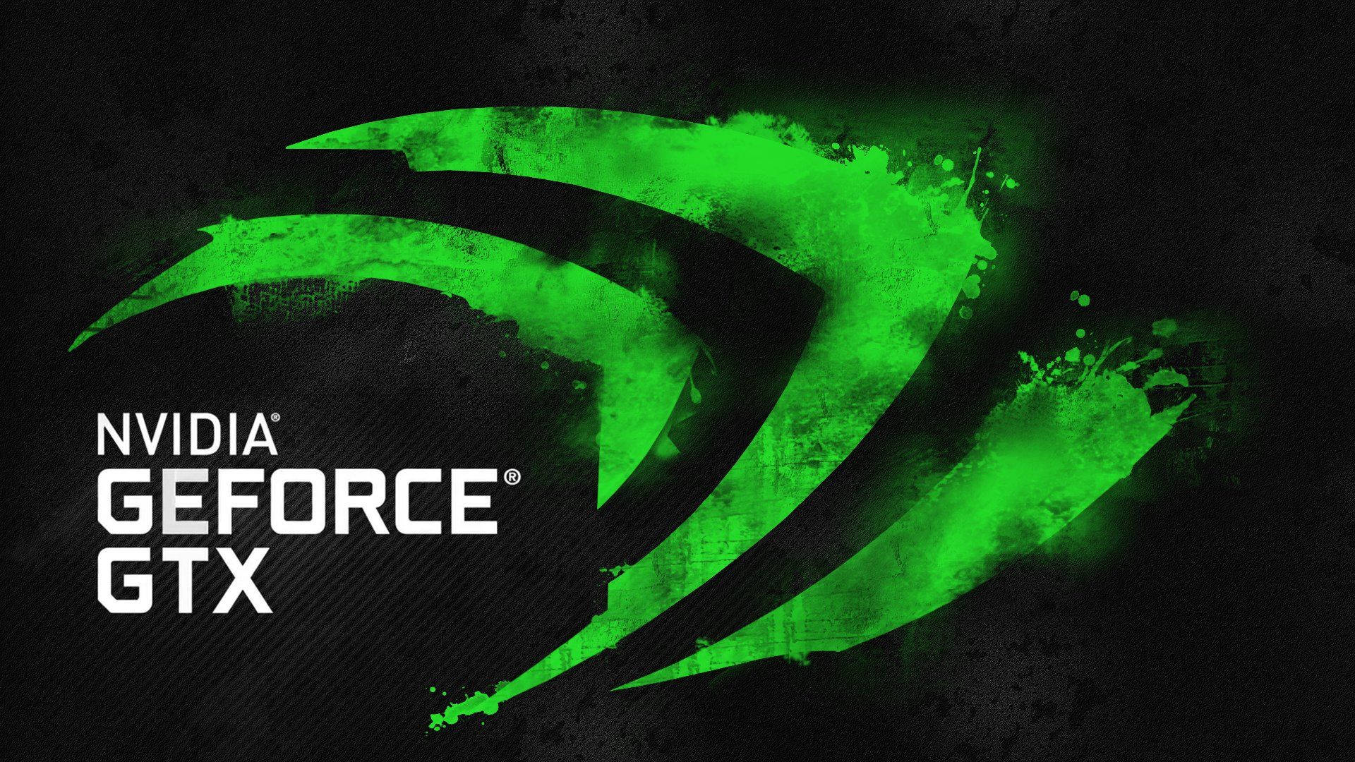 Laptop 桌布 壁紙 — 充滿活力的綠色NVIDIA GeForce GTX標誌在紋理黑色背景上動態飛濺。