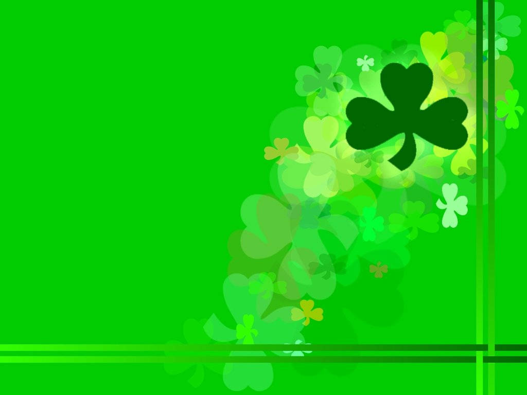 happy st patricks day birthday 桌布 壁紙 — 充滿活力的綠色背景，帶有從左下角到右上角對角流動的三葉草葉片瀑布。