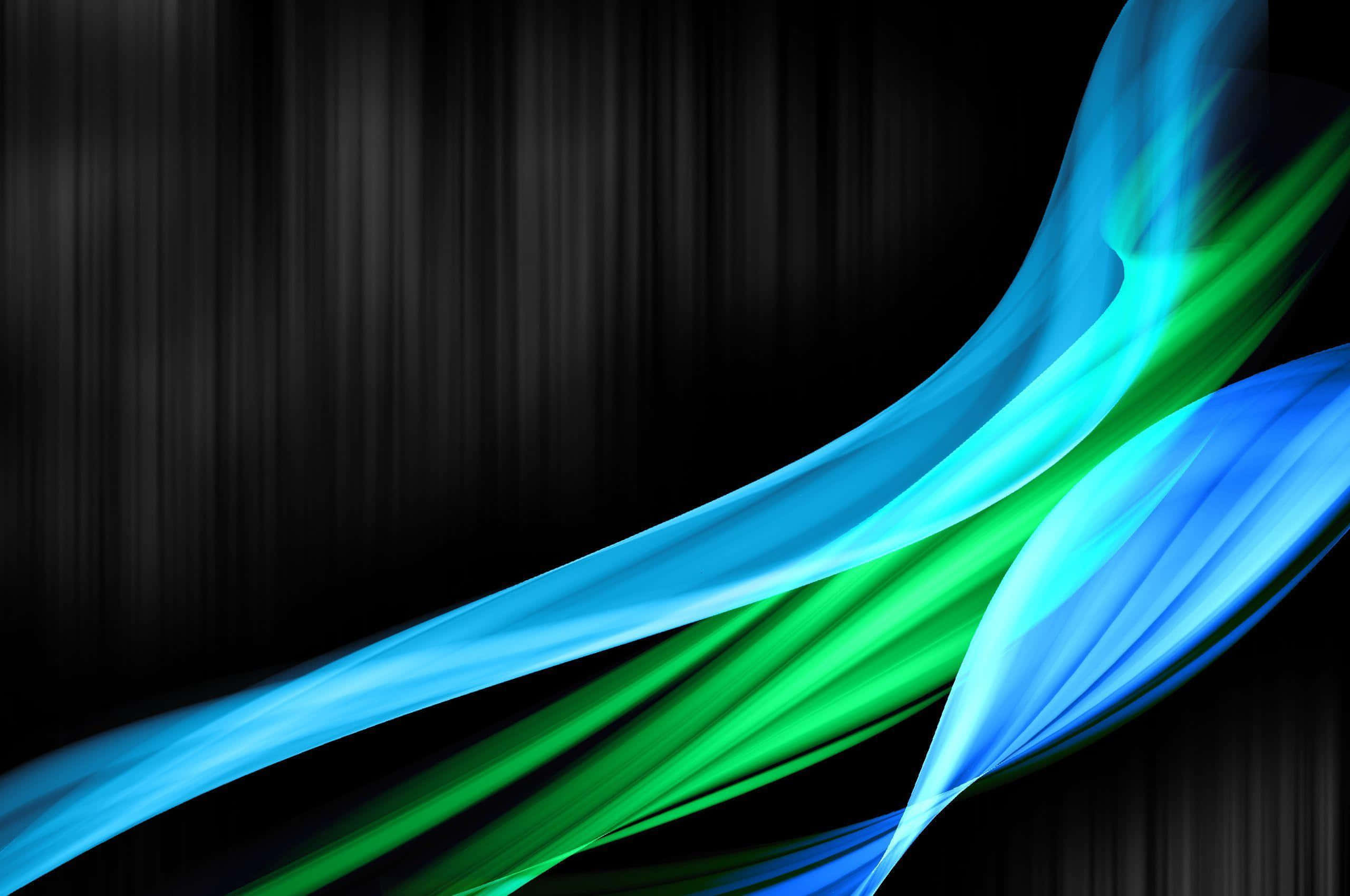 Windows Vista 桌布 壁紙 — 充滿活力的藍色和綠色光線條在深色紋理背景上動態流動。