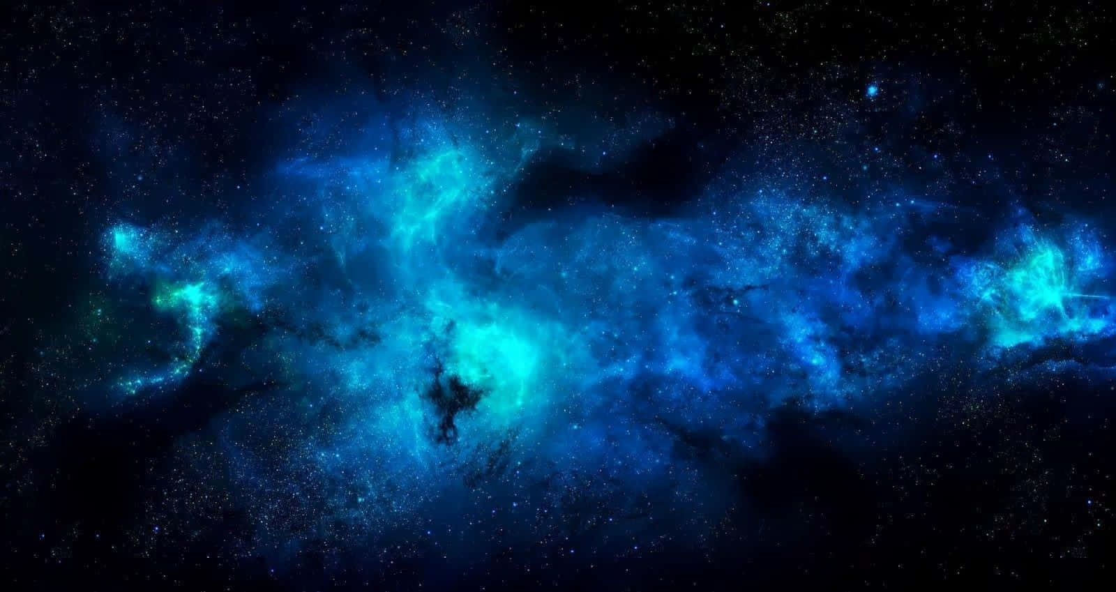Cool Space 桌布 壁紙 — 充滿活力的藍色宇宙星雲在深邃的黑色太空中旋轉，點綴著閃爍的星星。