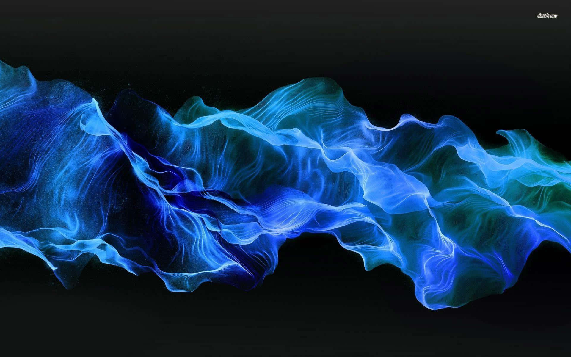 Smoke Blue 桌布 壁紙 — 充滿活力的藍色能量波在純黑色背景上動態流動，形成迷人的數碼抽象作品。