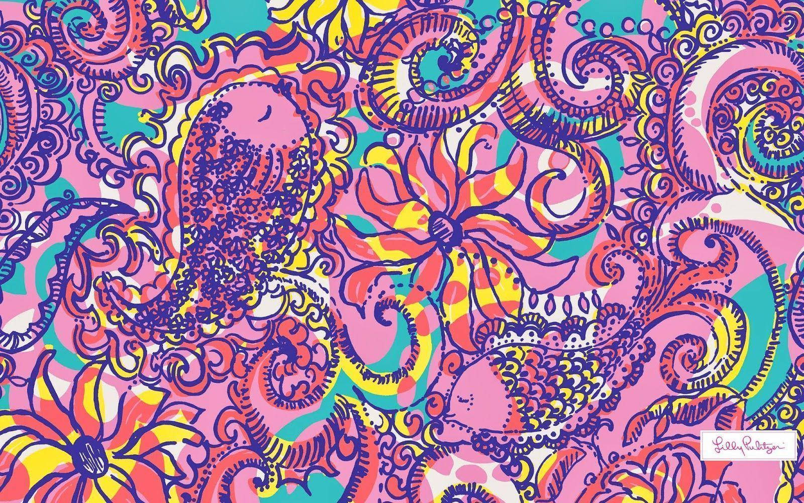  壁紙 — 充滿活力的迷幻圖案，帶有漩渦狀的佩斯利和花卉圖案，採用大膽的粉紅色、黃色和藍綠色調。
