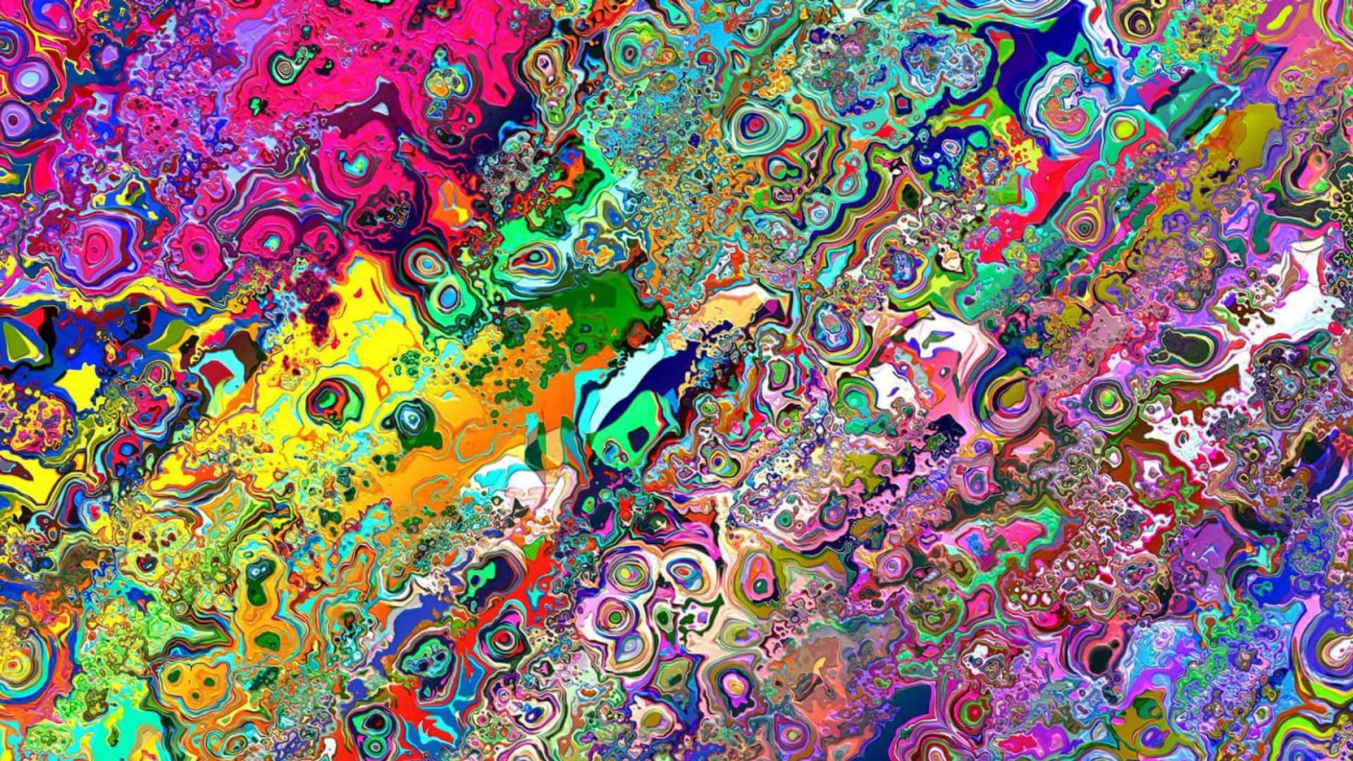 dreamy 桌布 壁紙 — 充滿活力的迷幻抽象圖案，帶有旋轉的霓虹色彩和有機形狀，營造出超現實的視覺爆炸。