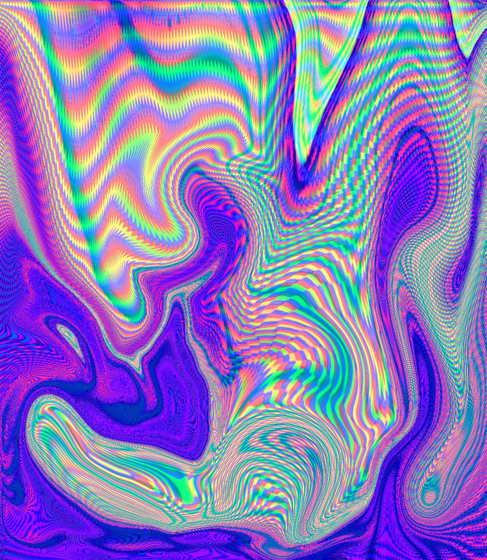 Psychedelic Grunge 桌布 壁紙 — 充滿活力的迷幻霓虹色彩波浪在催眠般的數碼扭曲中起伏扭轉。