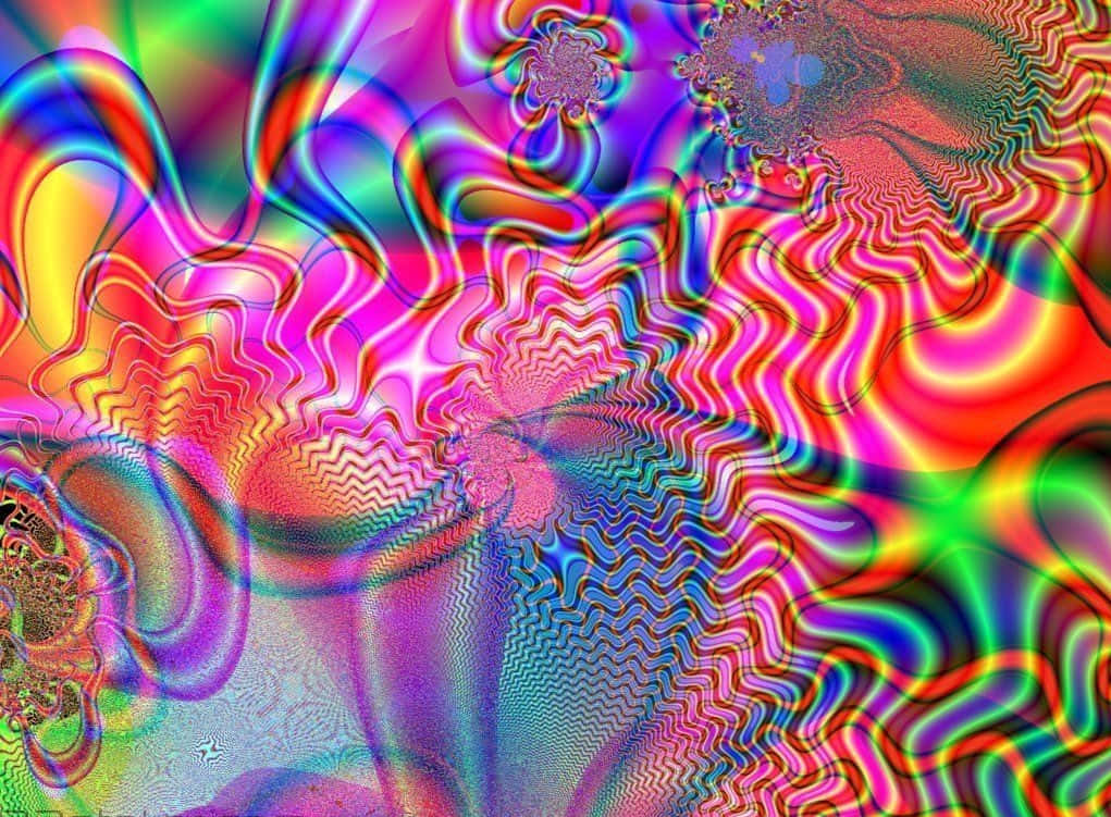 Visuals 桌布 壁紙 — 充滿活力的迷幻霓虹色彩漩渦，搭配流動的分形圖案，營造出迷人的視錯覺。