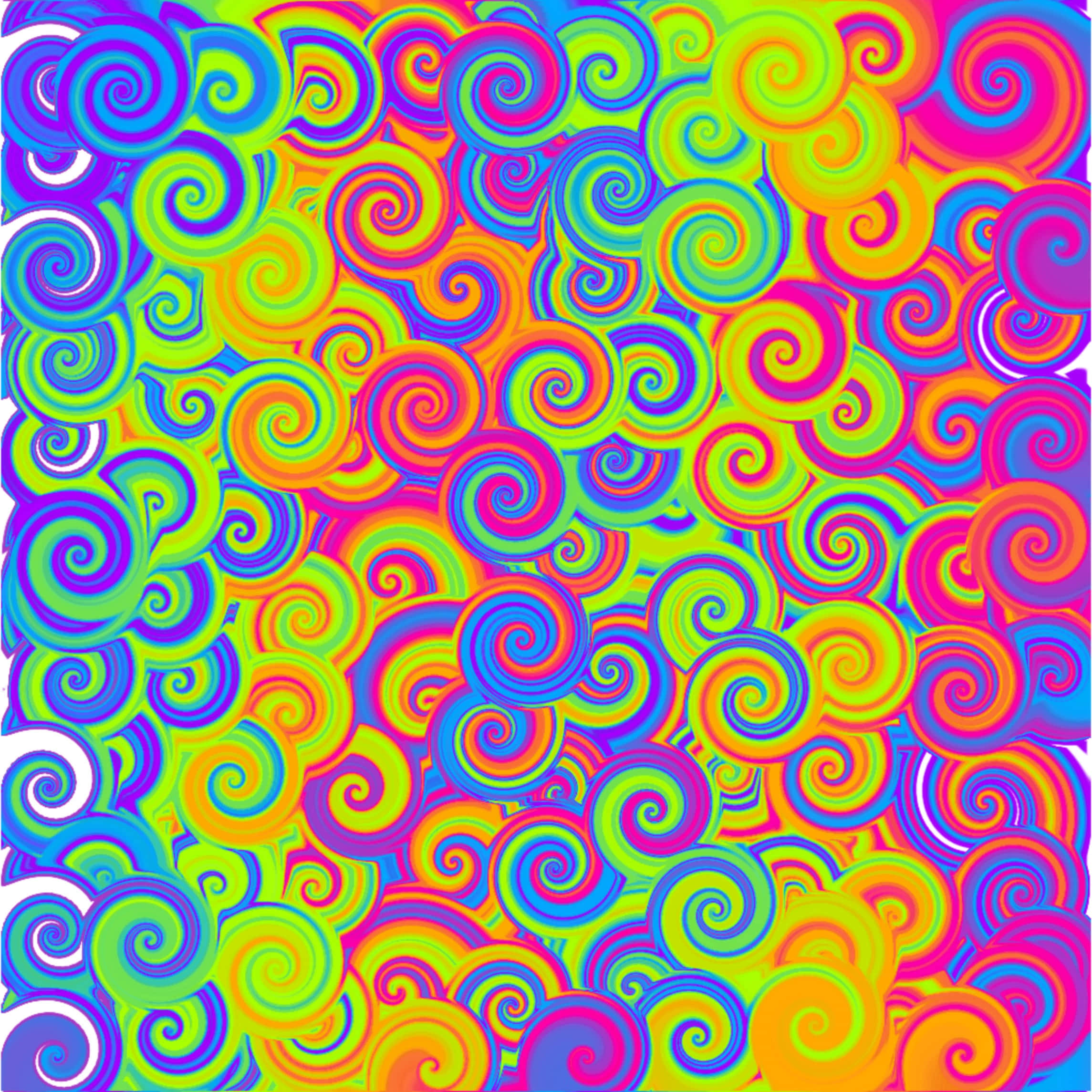 Trippy Neon Lights 桌布 壁紙 — 充滿活力的迷幻霓虹色漩渦，形成帶有發光邊緣的催眠重複圖案。