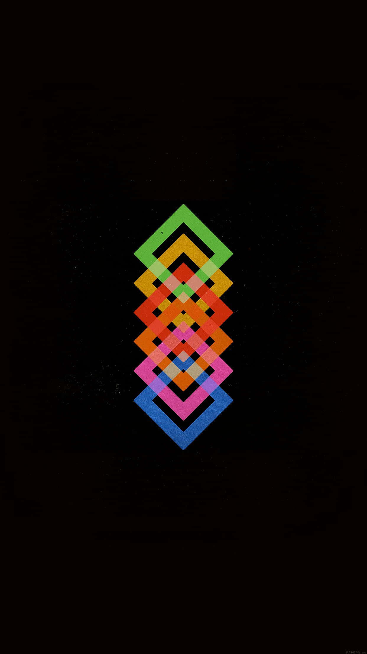 Minimalist Colorful 桌布 壁紙 — 充滿活力的重疊鑽石形狀，以彩虹色調在深黑色背景上發光。