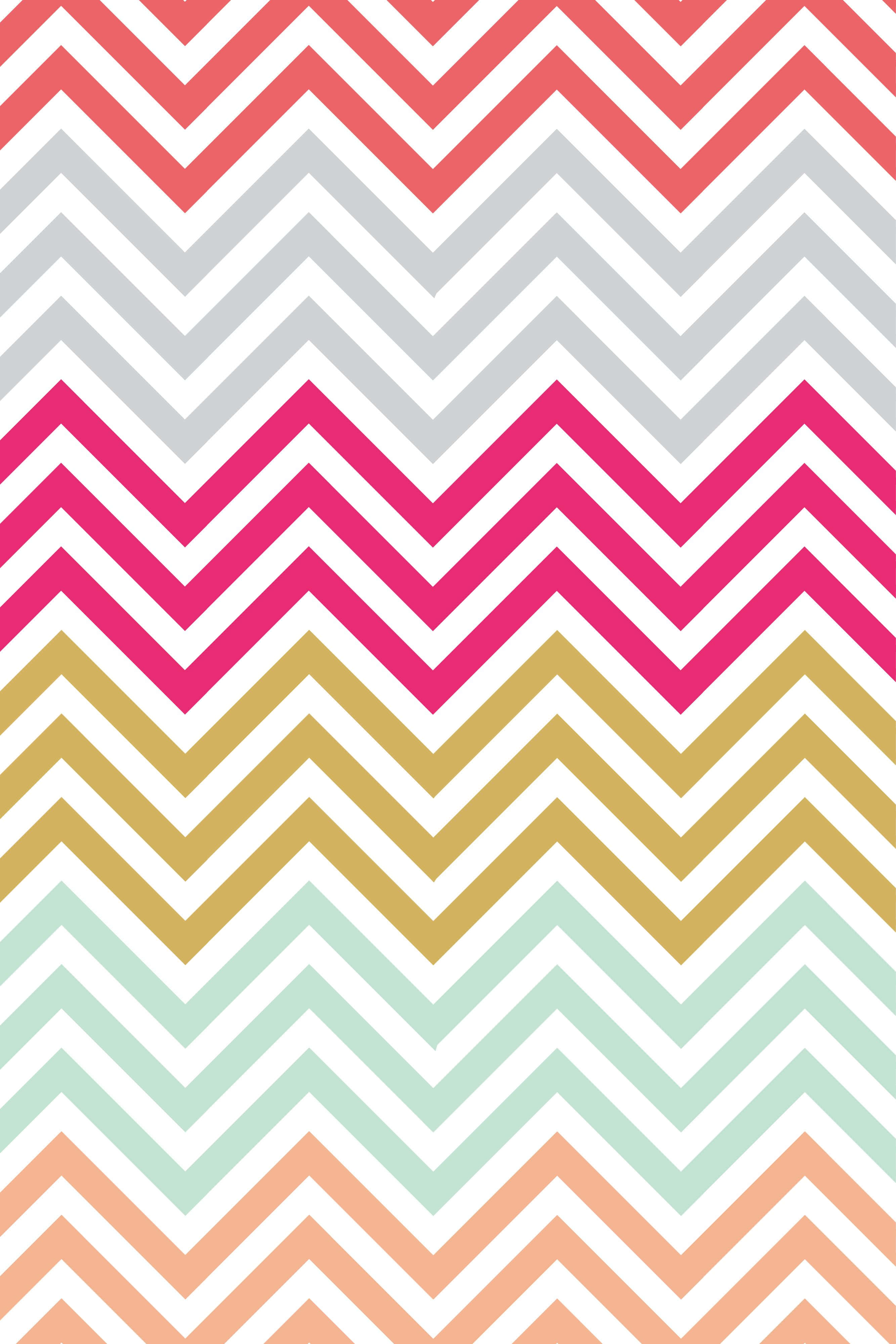 Cute Chevron 桌布 壁紙 — 充滿活力的鋸齒圖案牆紙，珊瑚粉、金色、薄荷和蜜桃色調，搭配清晰的白色線條。