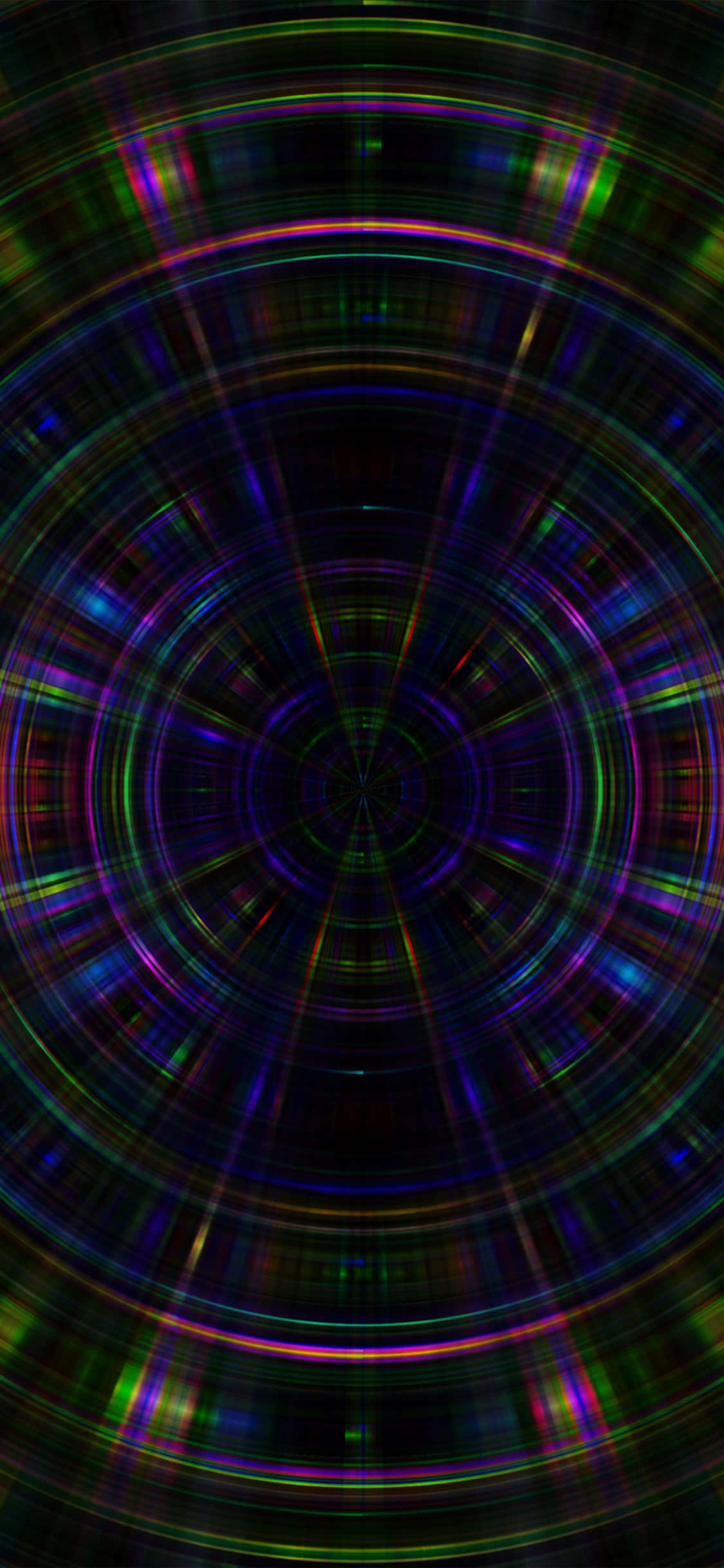 Explore another realm with Dark Psychedelic 壁紙 — 充滿活力的霓虹燈同心環從黑暗中心向外脈動，形成迷人的數位萬花筒。